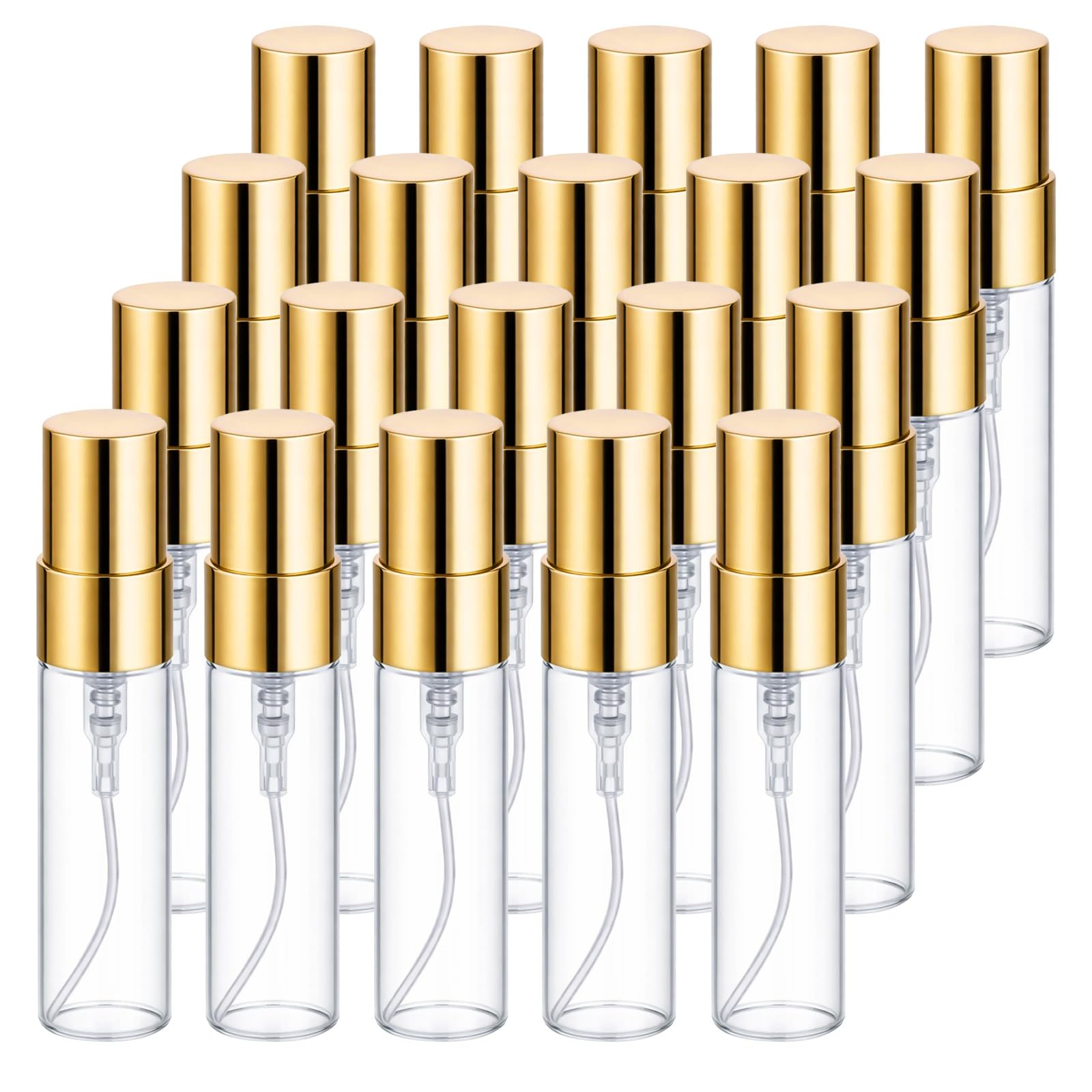 SynHHergyx 20 Pack 5ml Spray Bottle Glass Perfume Bottle Mini Perfume Refillable Bottles Gold Decant Bottles for Travel Cleaning