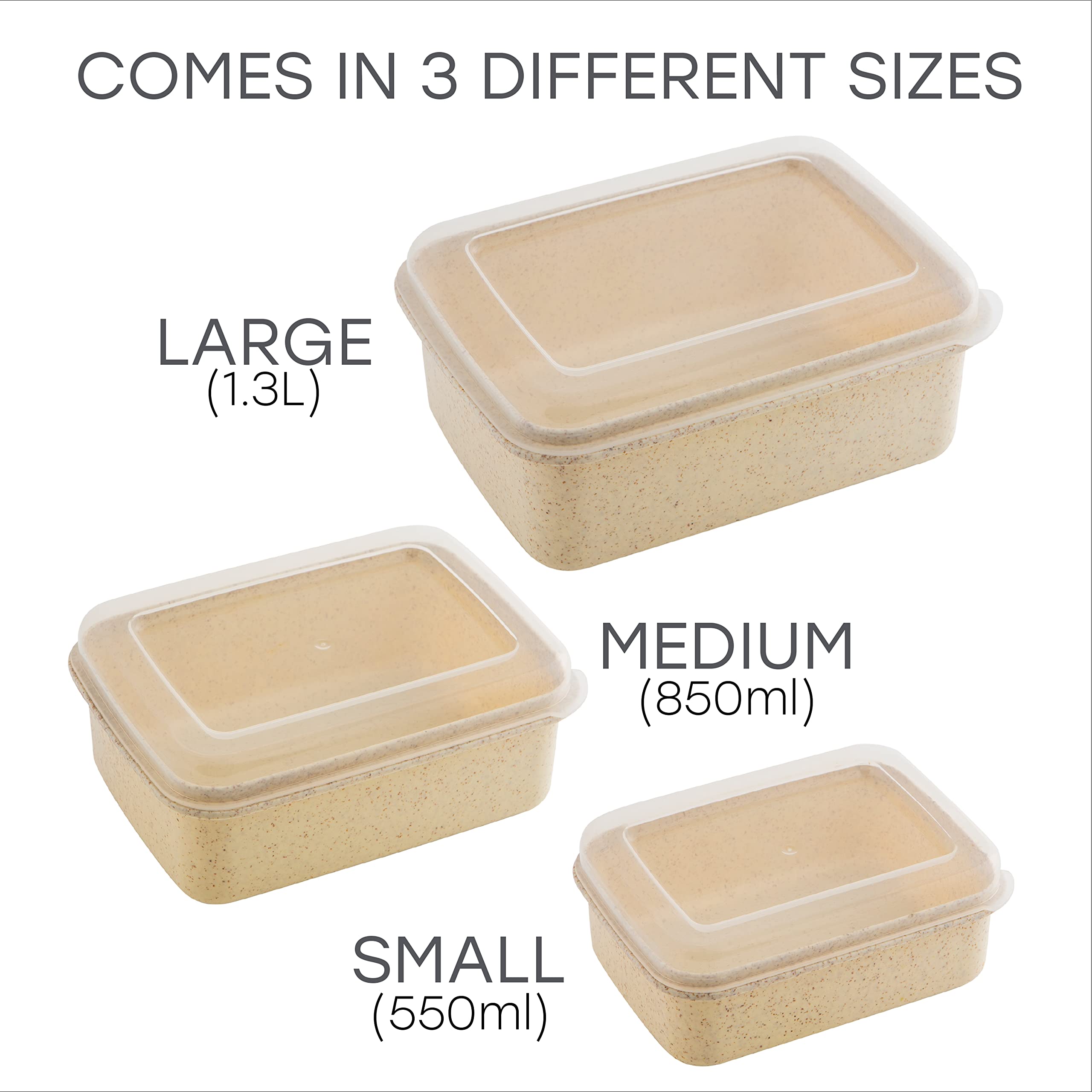 Simplify 6 Piece Set Eco Wheat Plastic Food Storage Containers | Clear Lid | Meal Prep | Leftovers | Kitchen | Lunch | Natural |