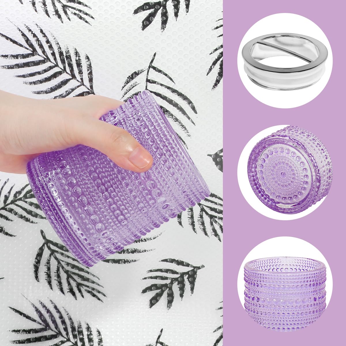 Tonxus Purple Toothbrush Holders for Bathrooms, Glass Toothbrush Holder with 2 Slot Divider, 10oz Bathroom Tumbler and Mouthwash