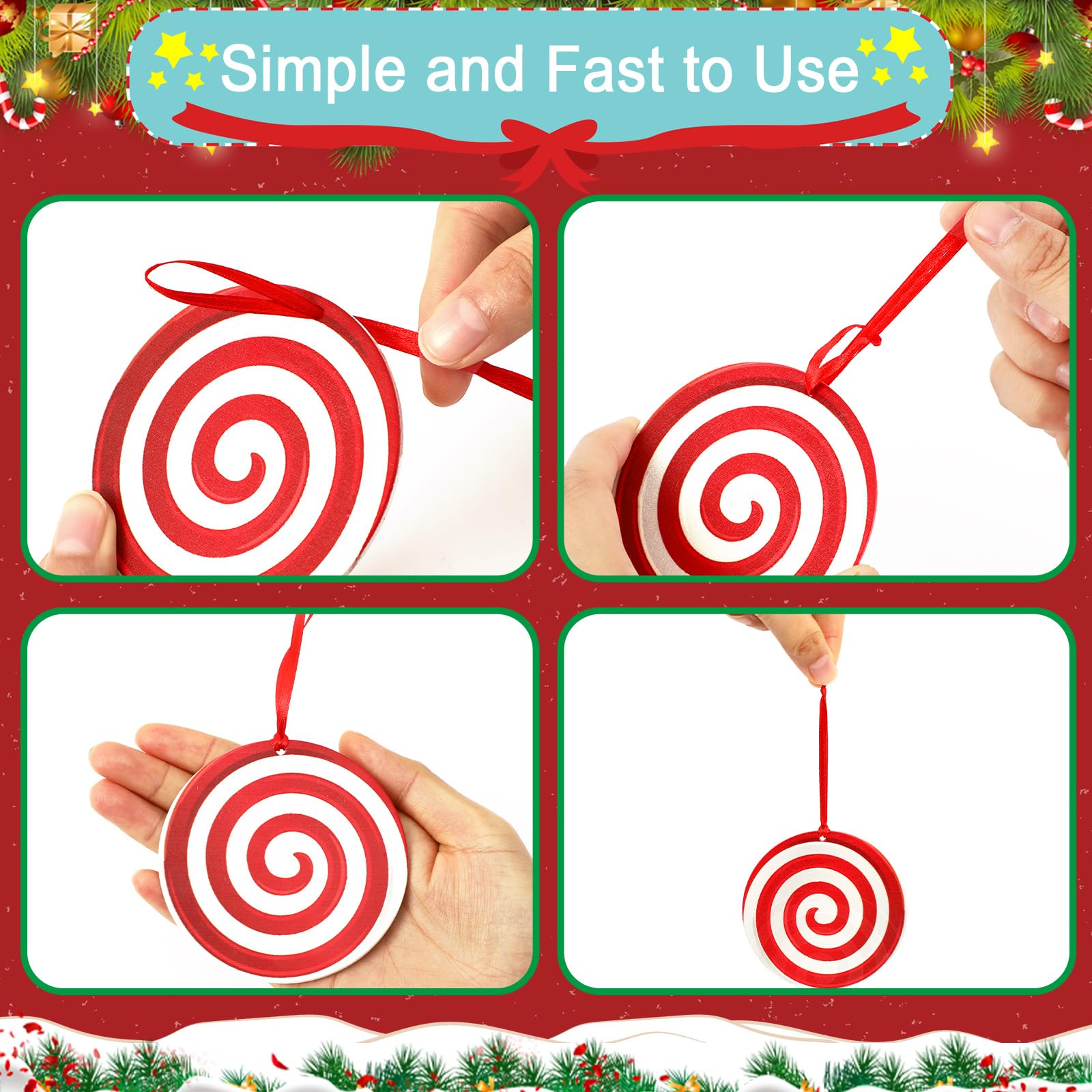 JUNEBRUSHS 300Pcs Christmas Ornament Ribbon Hangers, Hand Tied String Ties Ornaments Loops Thin Ribbon for Ornaments Christmas T