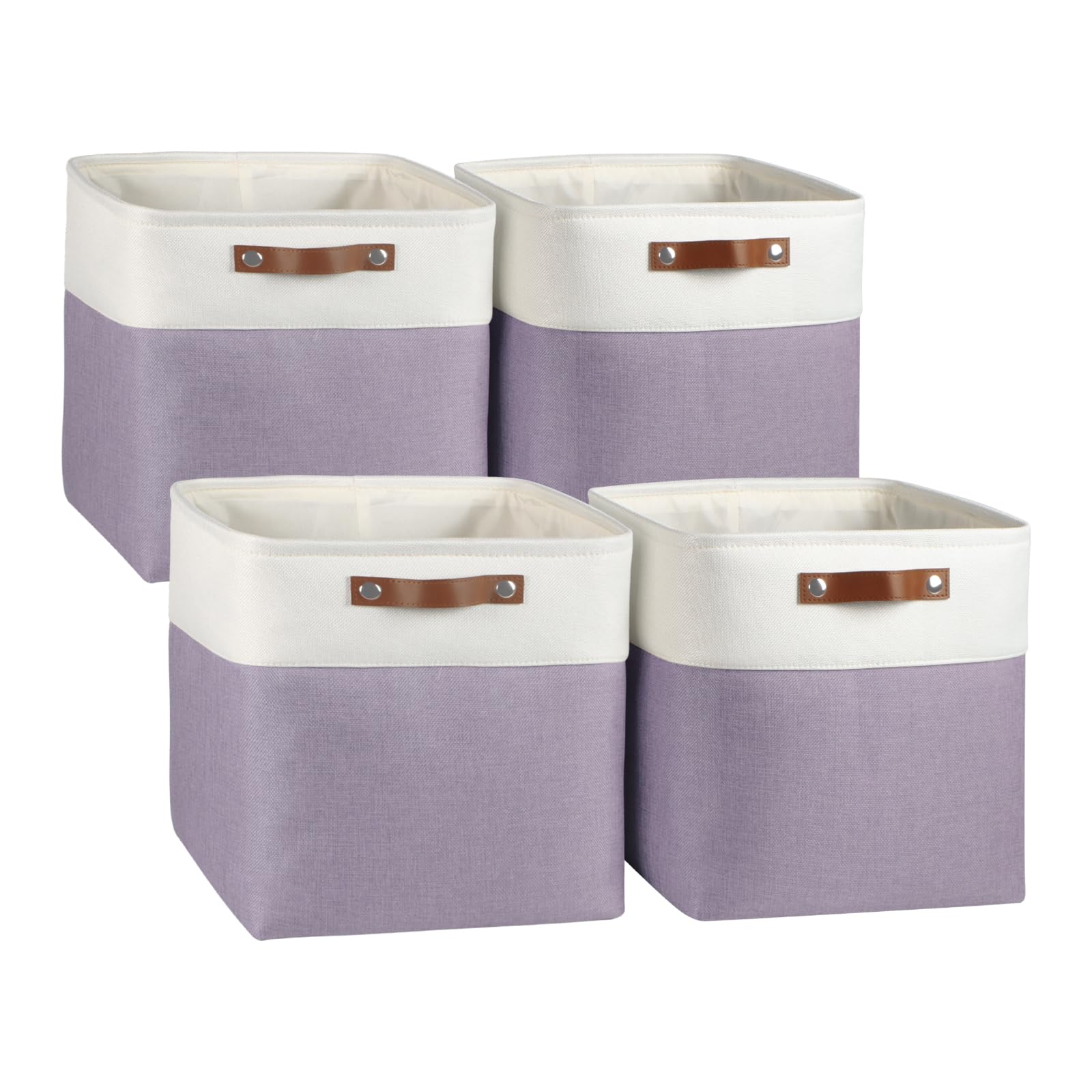 Univivi 13 X 13 X13 Cube Storage Baskets Storage Bins With Hard Bottom|Pu Handles For Organizing,Foldable Fabric Storage Bins De