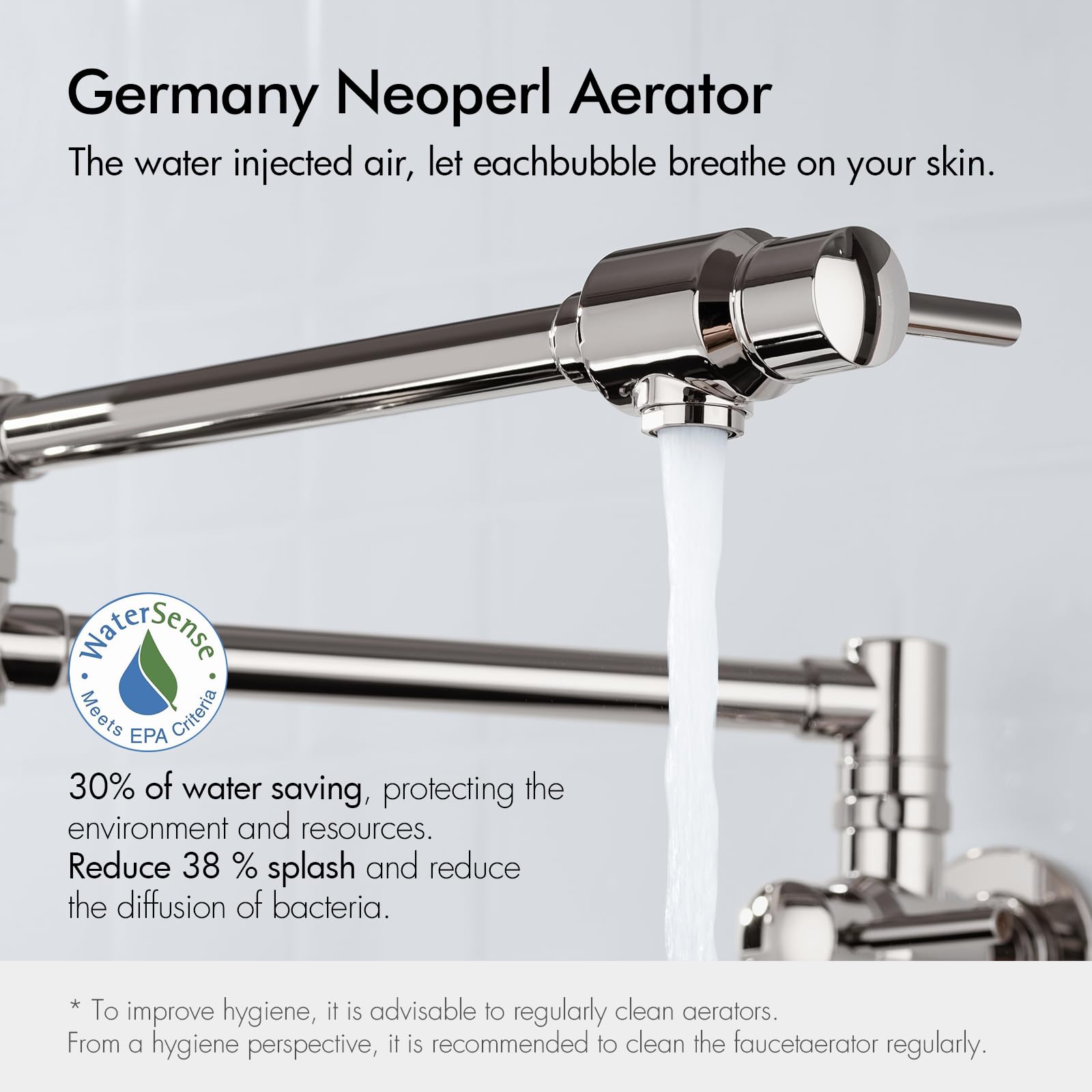 Bagnolux Polished Nickel Pot Filler Faucet, Traditional Pot Filler Wall Mount Kitchen Faucet Brass 2 Handles With Double-Jointed