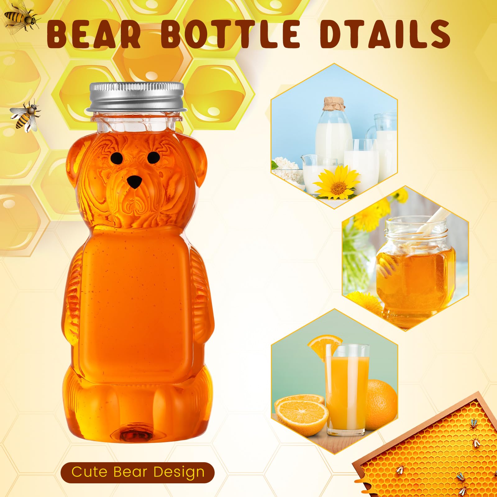 Mifoci 36 Pcs 8 Oz Plastic Honey Bear Bottle Bear Shape Clear Honey Container With Screw Top Lid Honey Bottle Squeeze Bear Shape
