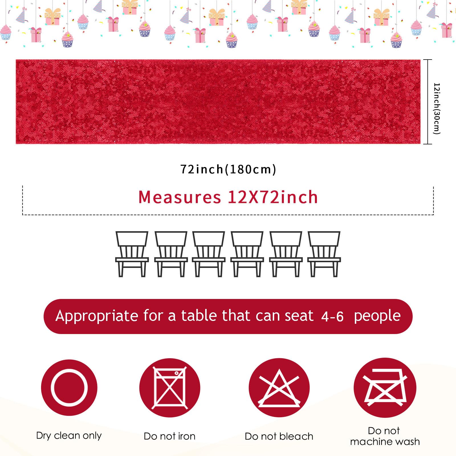 B-Cool Red Christmas Table Runner Sequin Metallic Table Runner 12 Pack 12X72 Inches Glitter Sparkly Table Runner For Halloween H