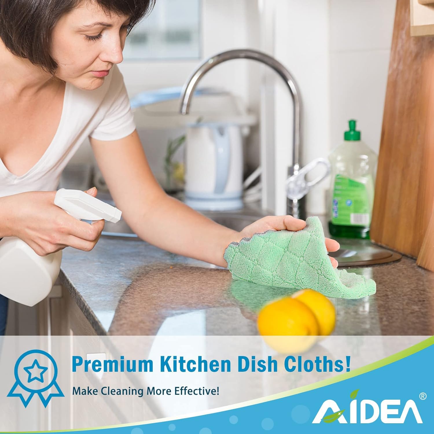 Aidea Kitchen Towels, 12 Pack Absorbent Coral Fleece Dish Towels, No Odor Reusable Dish Cloths, Microfiber Cleaning Cloths, Fast