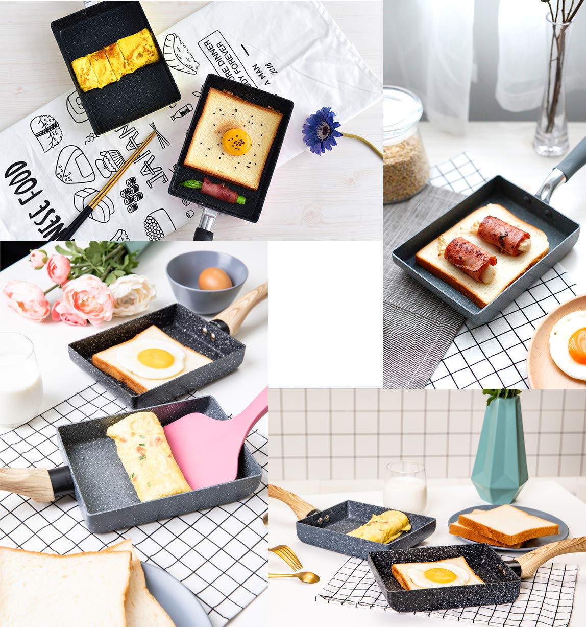 IBBM Tamagoyaki Omelette Pan - Non-Stick Aluminum Mini Frying Pan, Gray, Rectangle - Perfect for Cooking Japanese Eggs