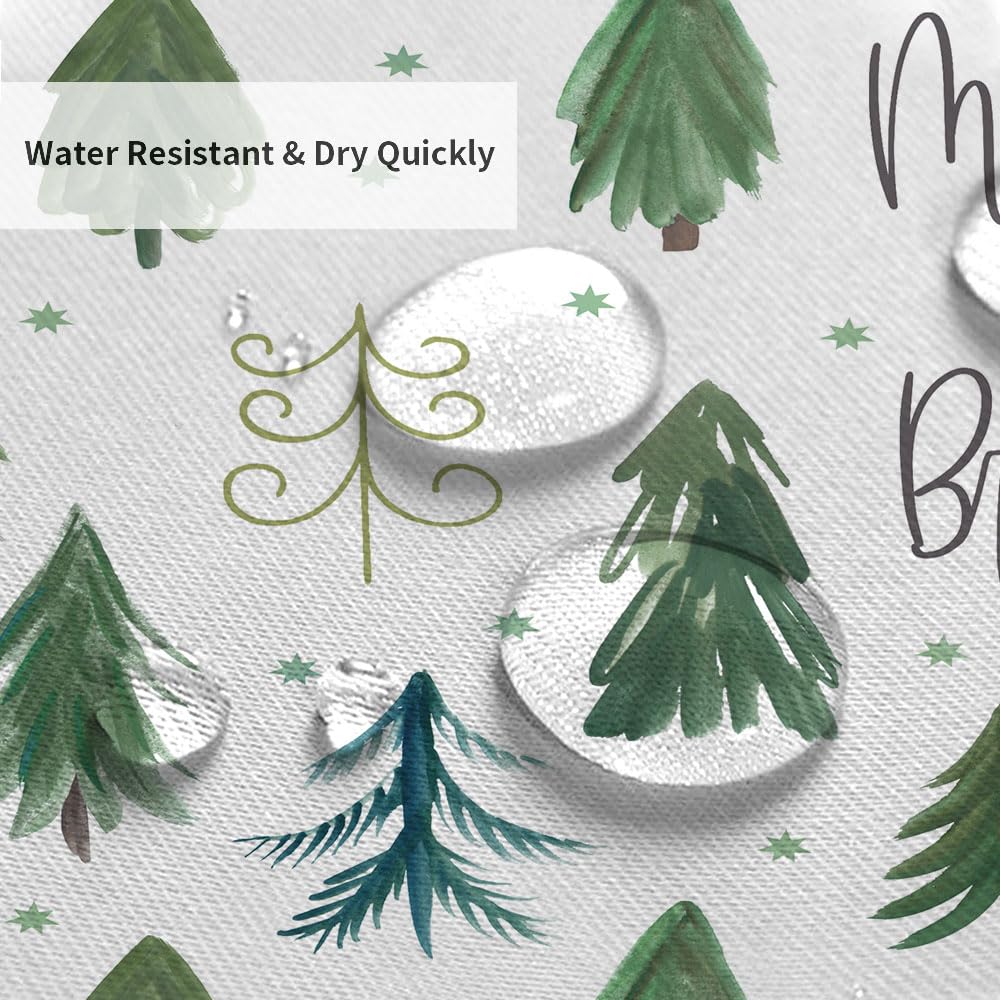 Wathon Winter Shower Curtain Green Christmas Tree Winter Snow Forest Bathroom Decor Teal Green Pine Tree Bath Curtain Winter Nat