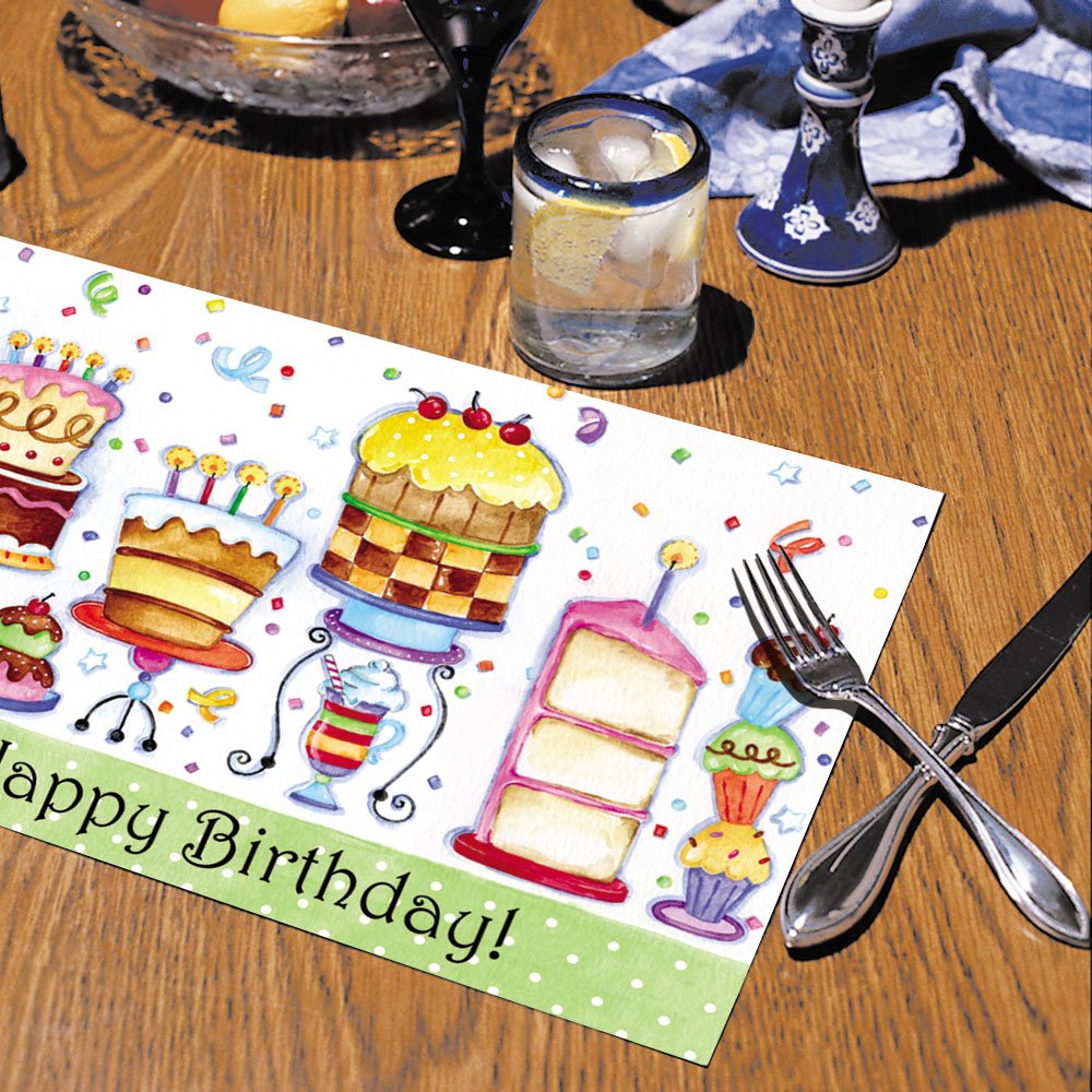 Counterart Paper Placemat, Birthday Cakes, 24-Pack