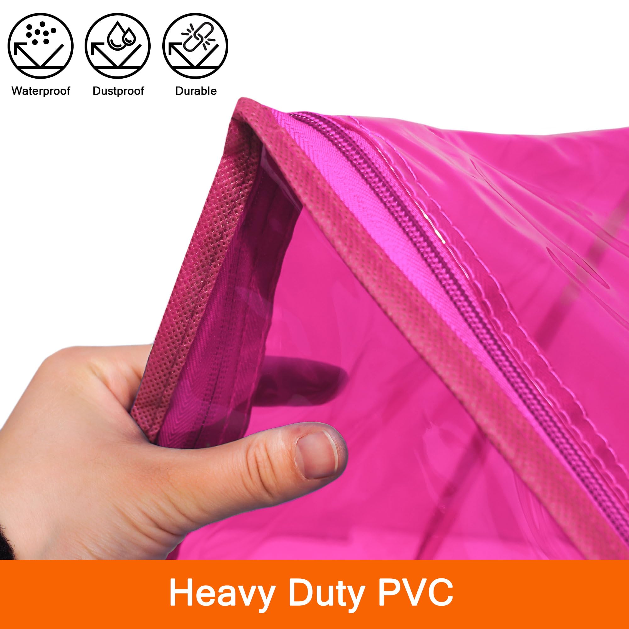 Vieshful Pink 40L Clear Clothes Storage Bag with Zipper 5 Pack Colorful Clothes Organizer Vinyl Storage Bag for Comforter, Blank