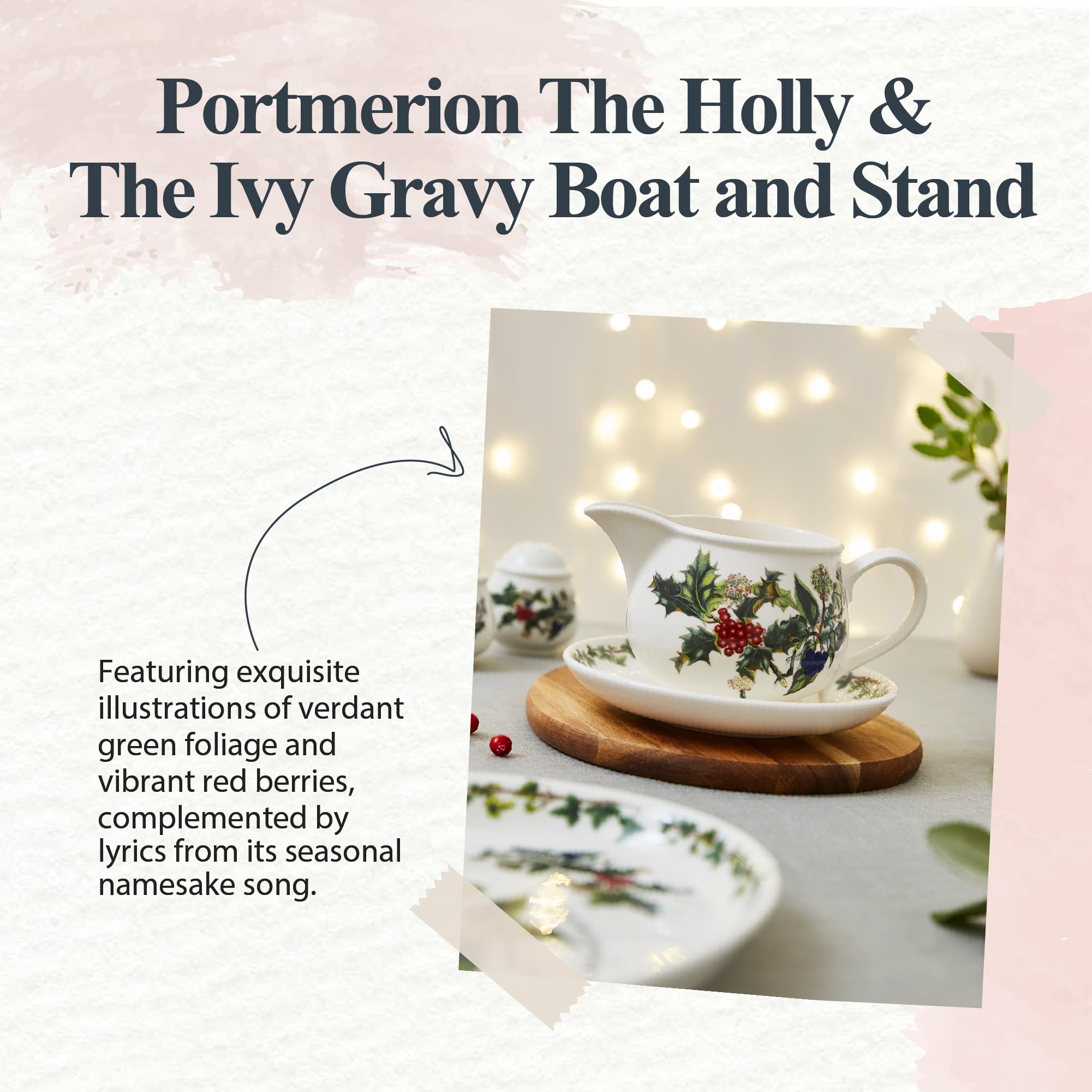 Portmeirion Holly And Ivy Gravy Boat And Stand - 1 L Capacity | Elegant Earthenware Holiday Pitcher With Holly D  Cor | Easy Pou
