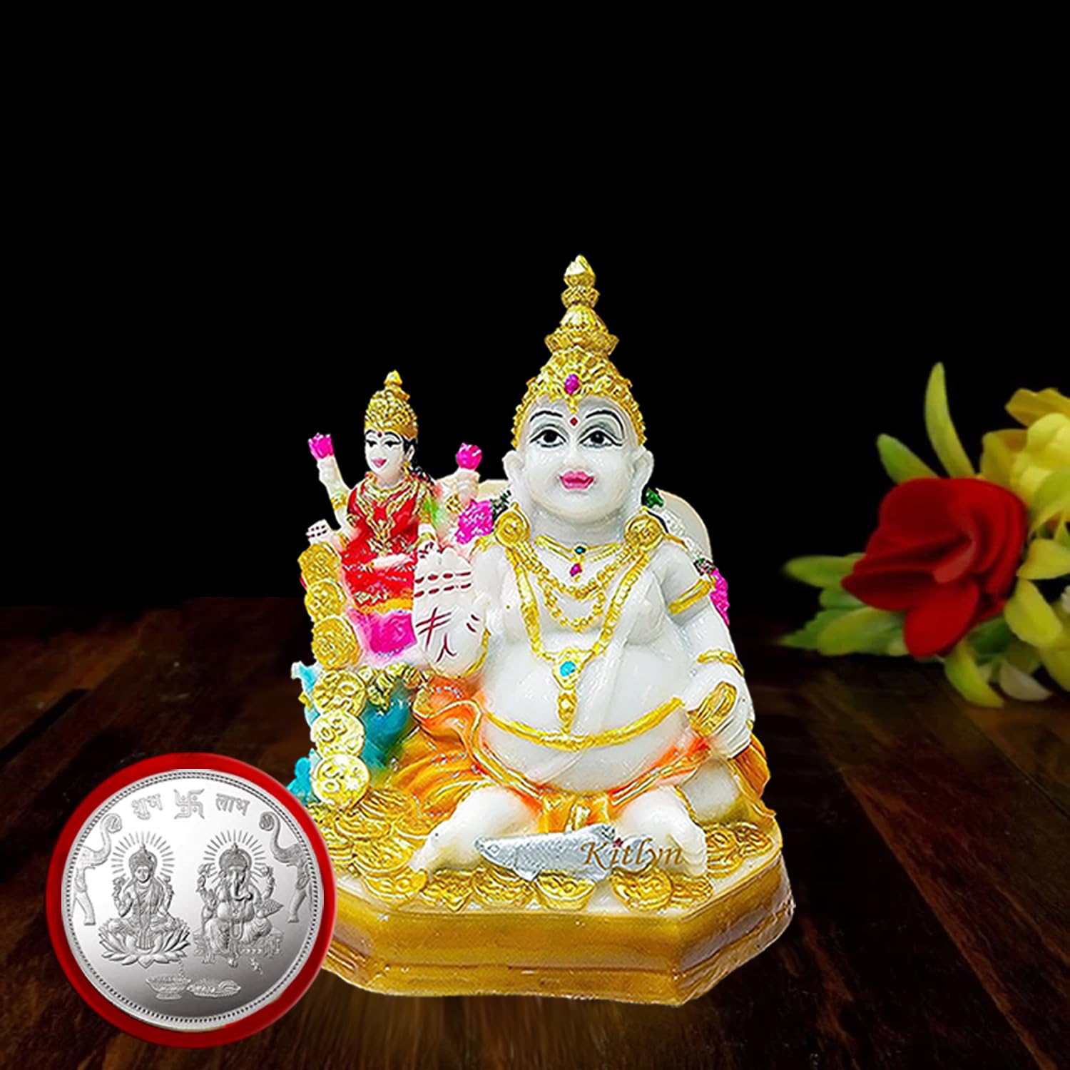 Kitlyn Laxmi Kuber, Laxmi-Ganesh Coin Wealth For Success, Money & Increase In Finance Religious Idol & Figurine (Polyresin, Mult