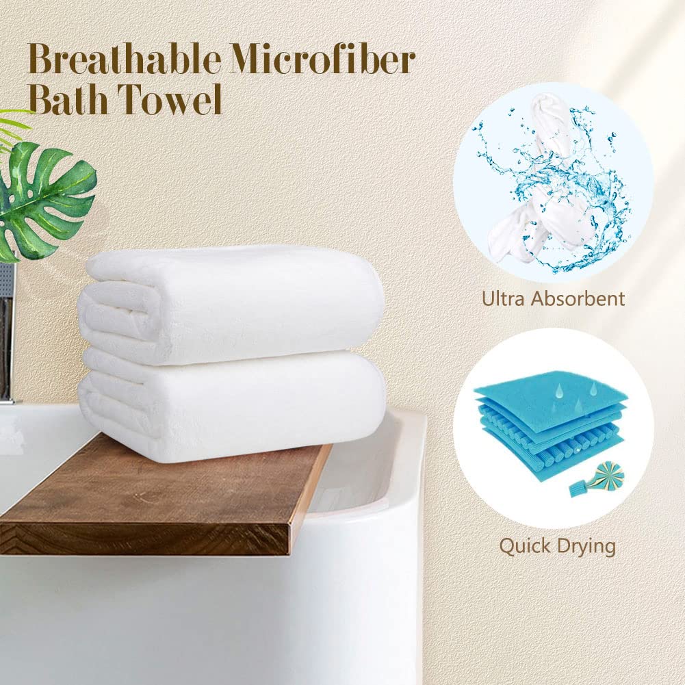 Orighty Bath Towel Set Pack of 4(27?? x 54??) - Soft Feel White Bath Towel Sets  Highly Absorbent Microfiber Towels for Body  Quick Drying  Microfiber Bath Towels for Sport  Yoga  SPA  Fitness