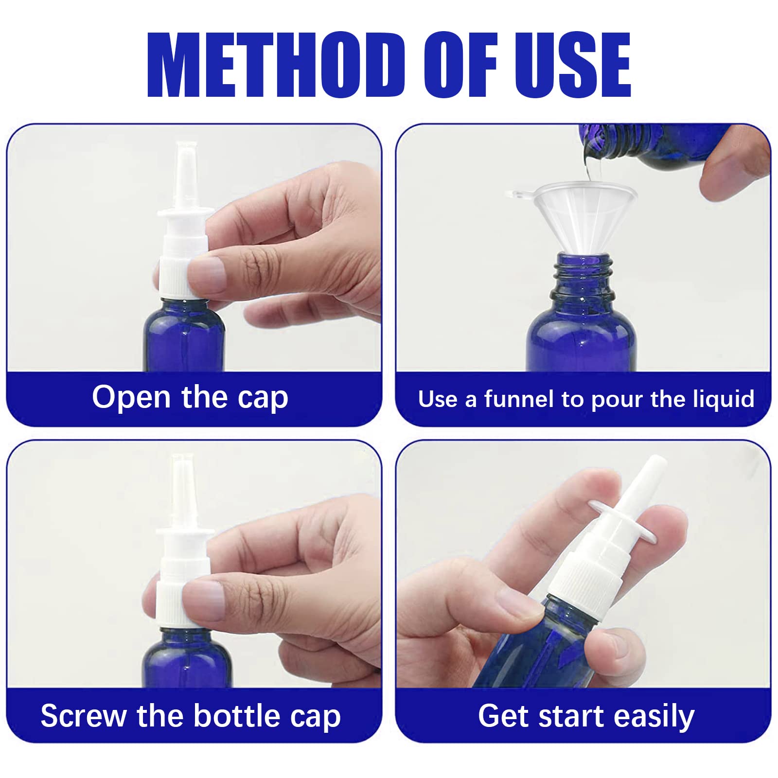 Cupohus Nasal Spray Bottle, 3 Pcs 30Ml/1Oz Cobalt Blue Glass Refillable Fine Mist Sprayers Atomizers, Travel Sized, Empty Nasal
