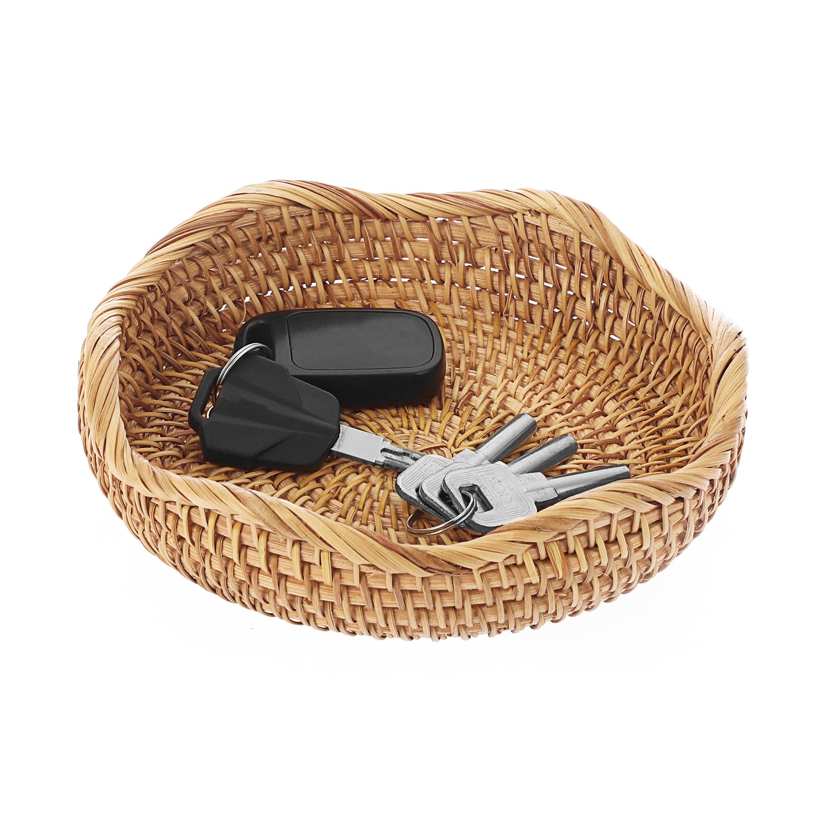 Hipiwe Round Key Basket Bowl for Entryway 7.3 Natural Rattan Fruit Bowl Woven Wicker Basket Serving Tray Rattan Organizer Decora