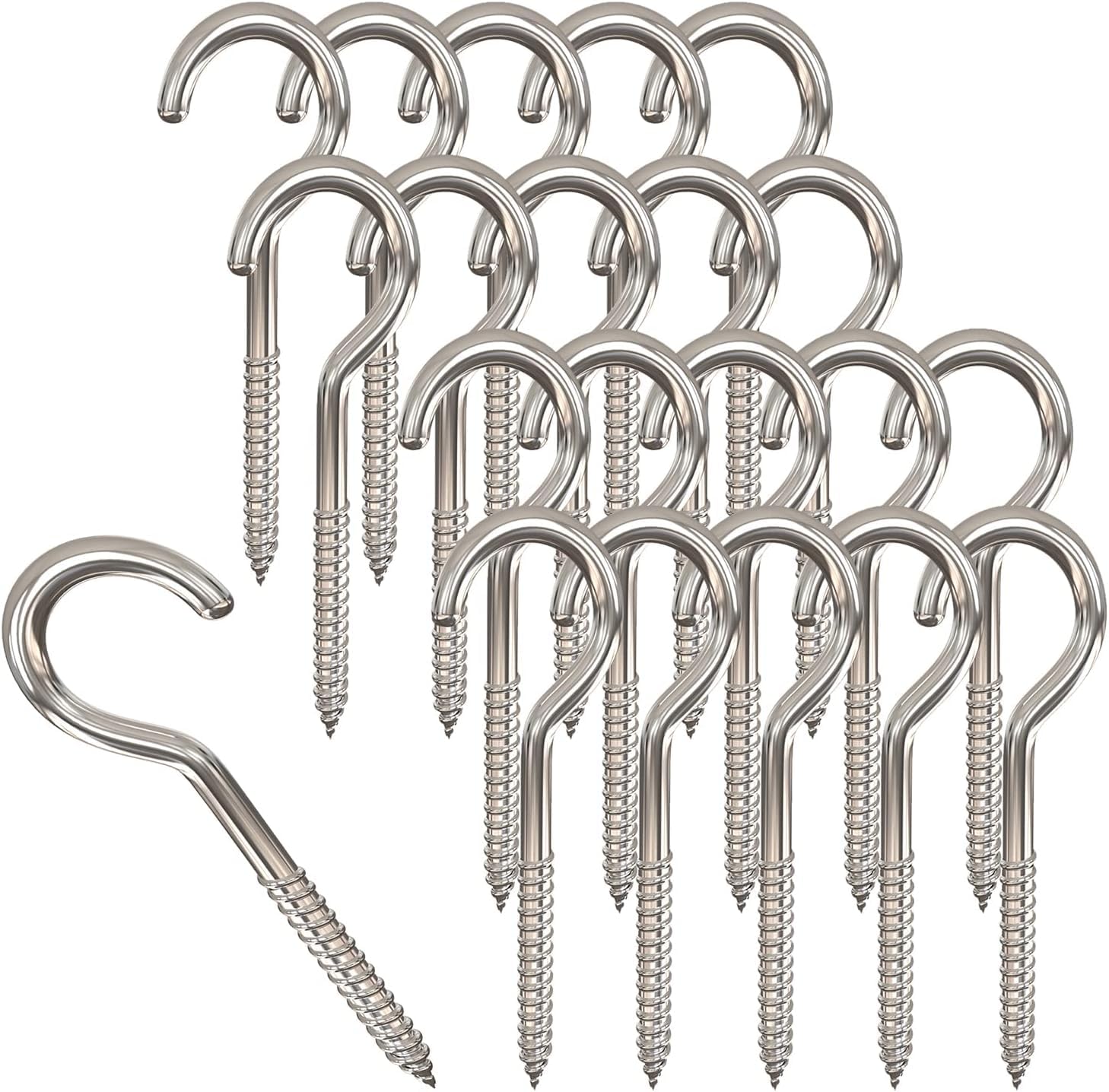 Teellon Heavy Duty Metal Wall Cup Hooks | Round End Screw Hooks For Hanging Flower Baskets, Plants, Lights & Crafts | Small, Med