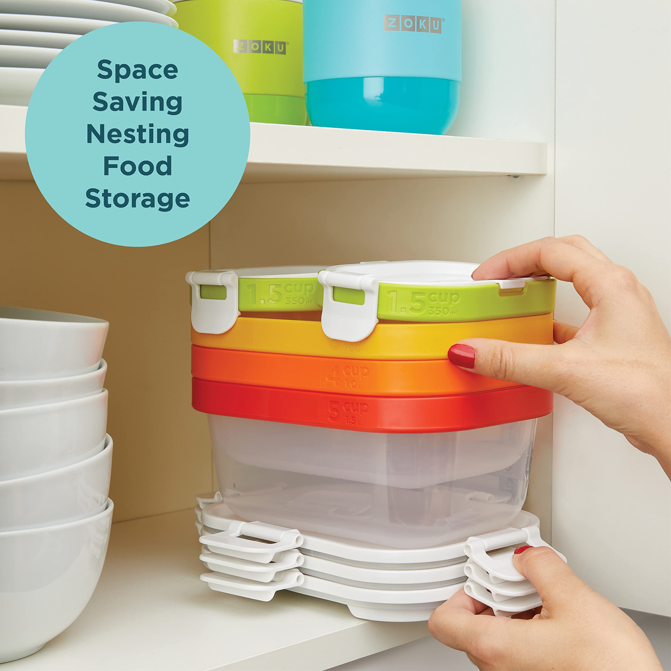 Zoku Food Storage Containers With Lids, Set Of 2 Reusable Airtight 1.5-Cup Snack Containers, Bpa Free (Neat Stack) (4 Piece)