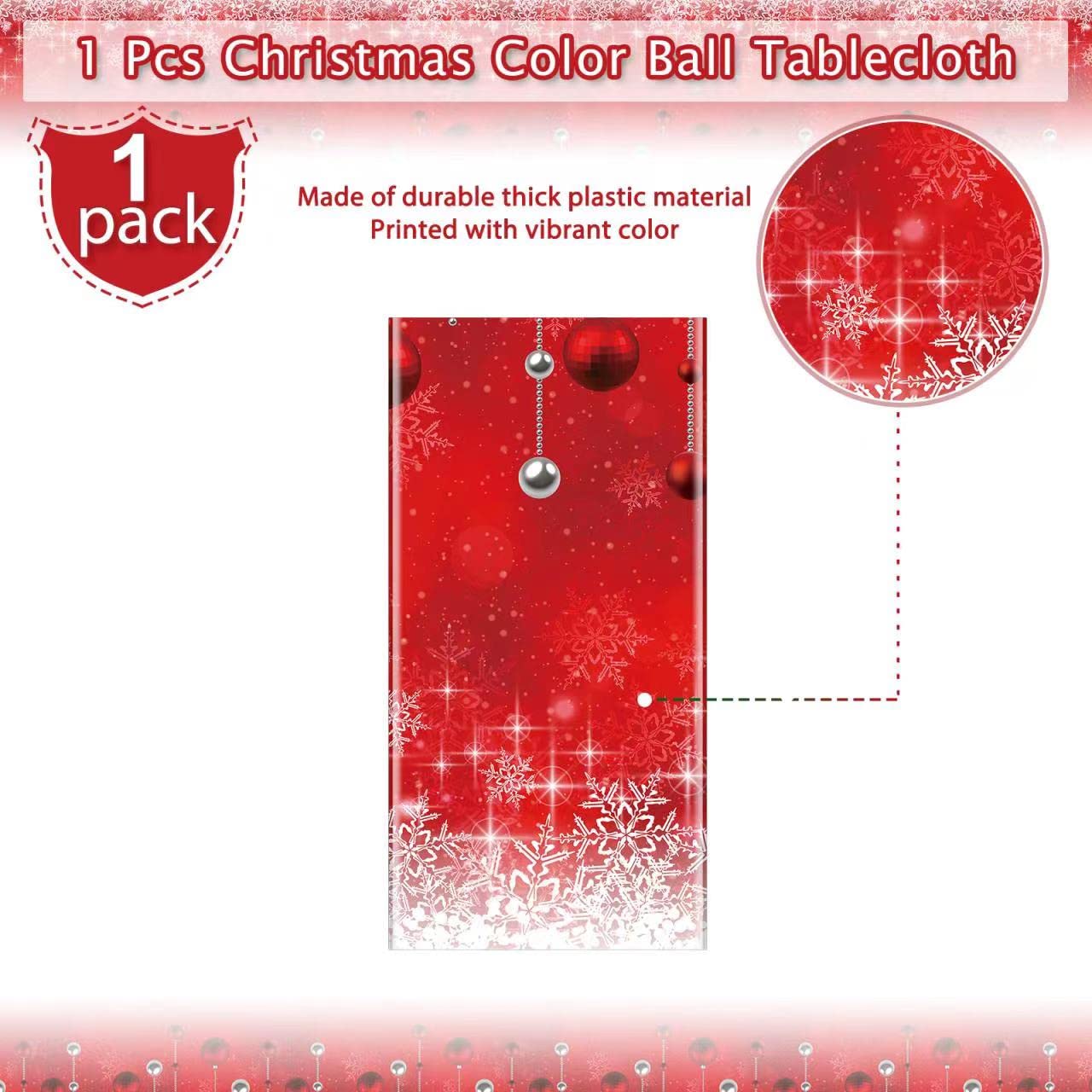 Jectivs 1Pieces Merry Christmas Tablecloth Plastic Christmas Tree Ball Table Cover Rectangle Winter Snowflake Tablecloth for Mer