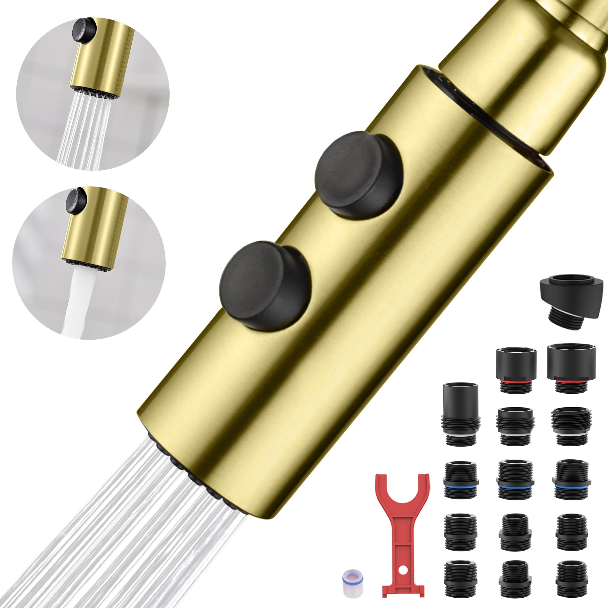 Tioriy Kitchen Faucet Head Replacement Metal, Pull Down Spray Head With 15 Adapters For Kitchen Faucet, 2 Function Kitchen Sink