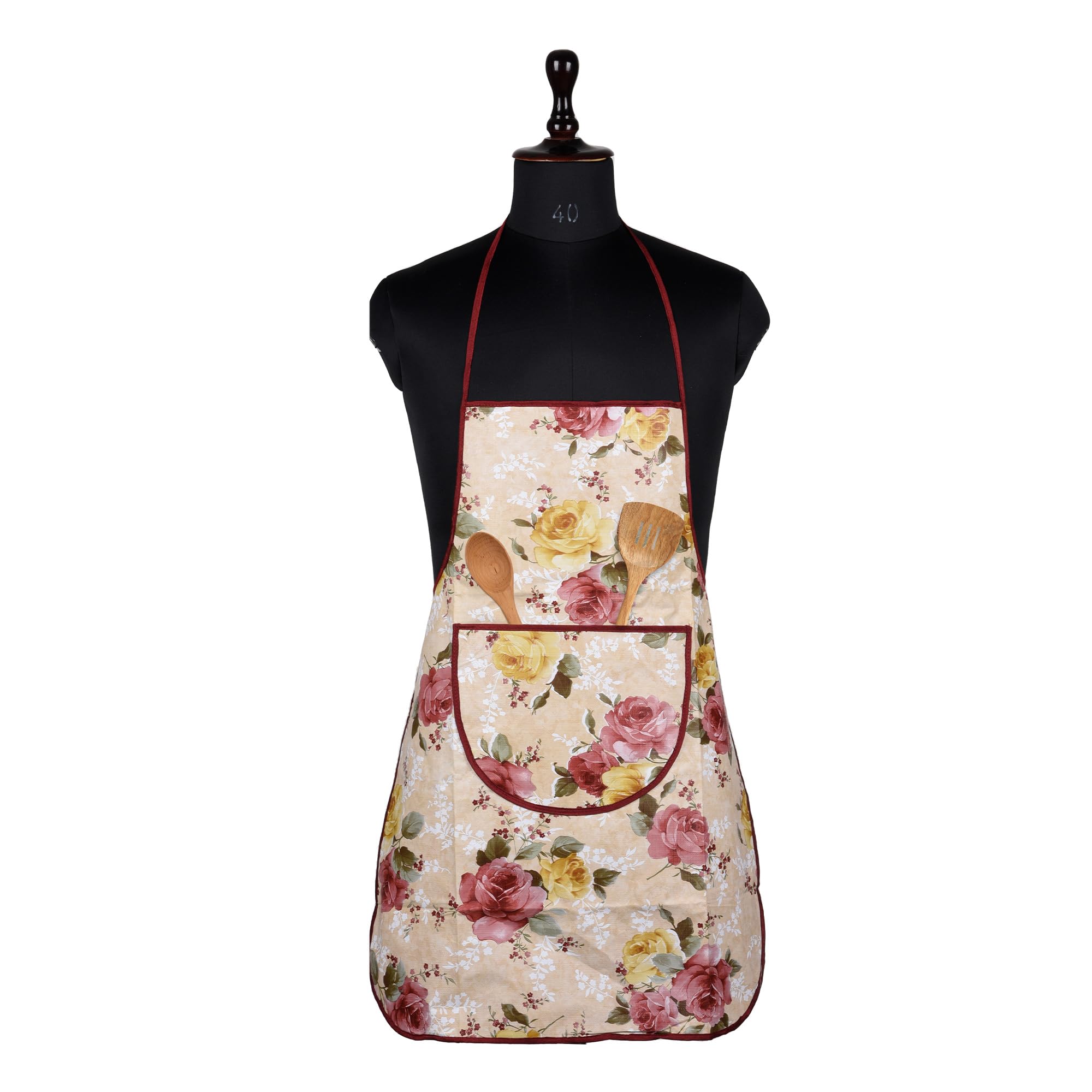 Kuber Industries Kitchen Apron | WomenS & ChefS Waterproof Apron | Front Pocket | Beige Flower Print