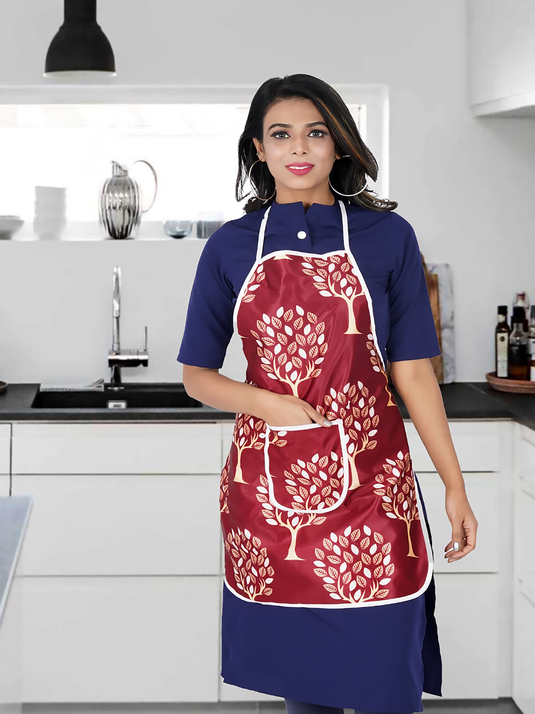 Kanushi Industries Apron For Kitchen Waterproof With Front Pocket(Maroon)(Apron1Pcmaroontree)