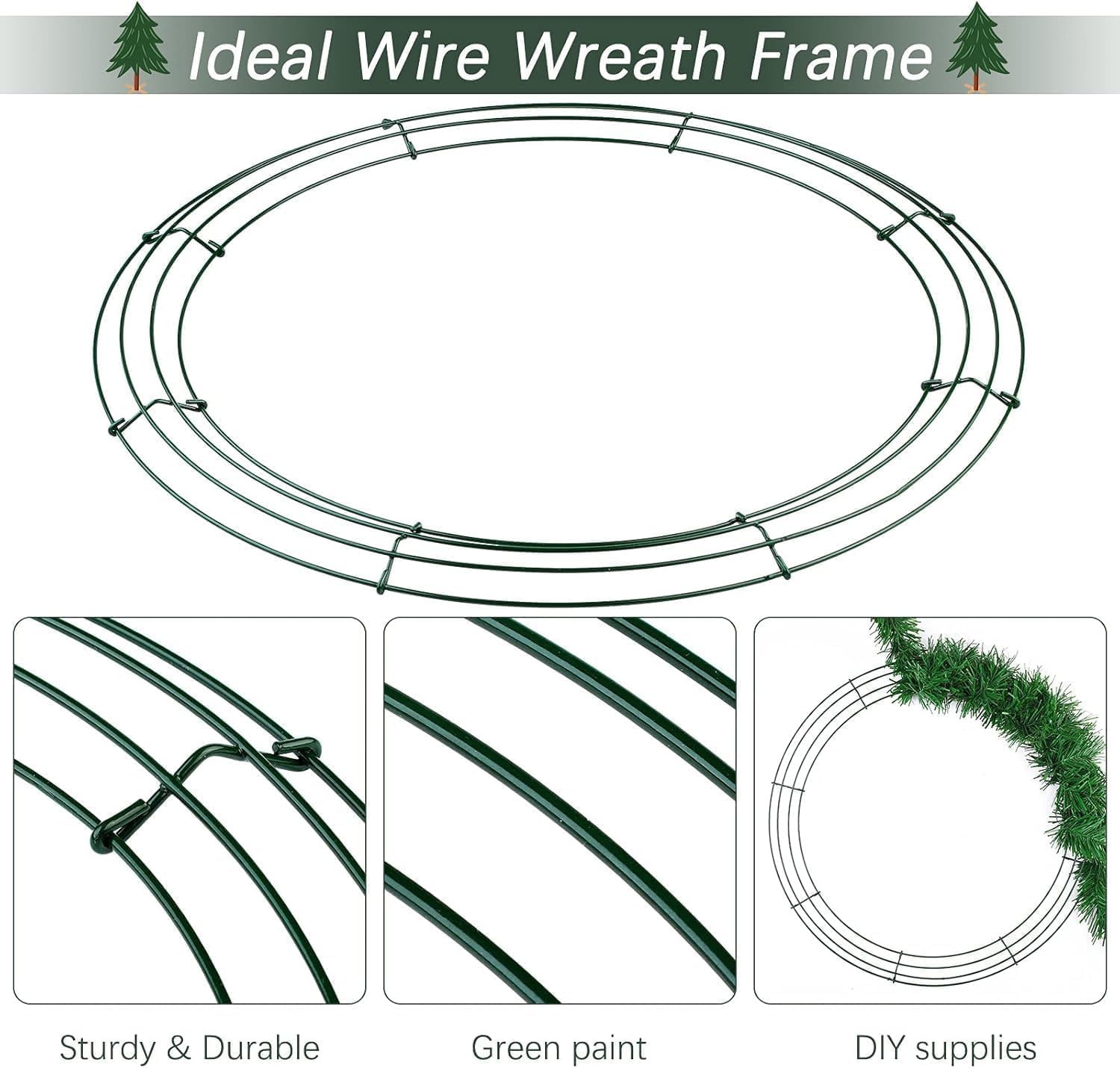 Aodaer 24 Pack 18 Inch Wire Wreath Frame, Christmas Dark Green Wire Wreath, Ring Round Metal DIY Floral Crafts Wreaths for Hallo