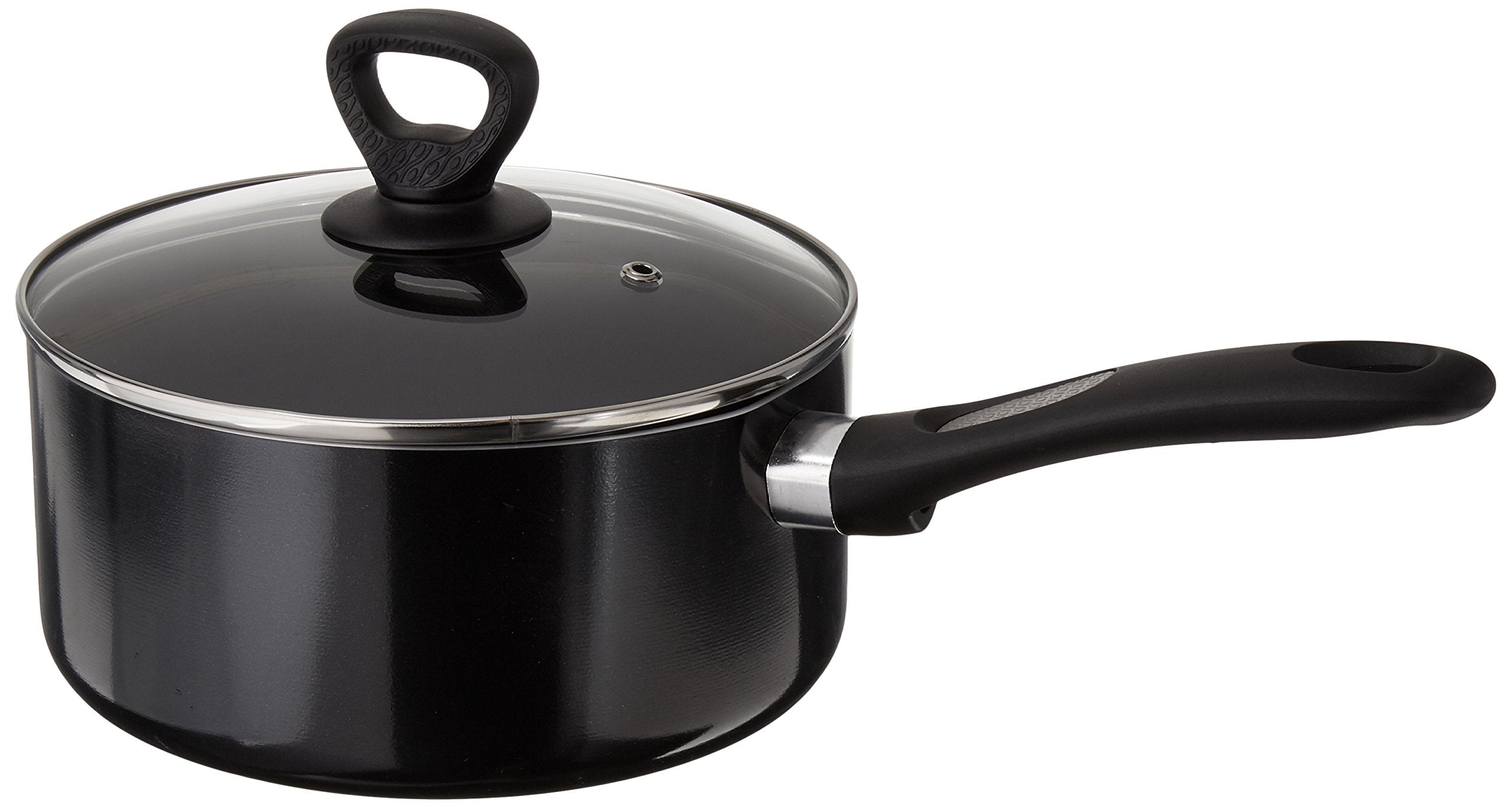 Mirro A7972484 Get A Grip Aluminum Nonstick 3-Quart Saucepan With Glass Lid Cover Cookware, Black