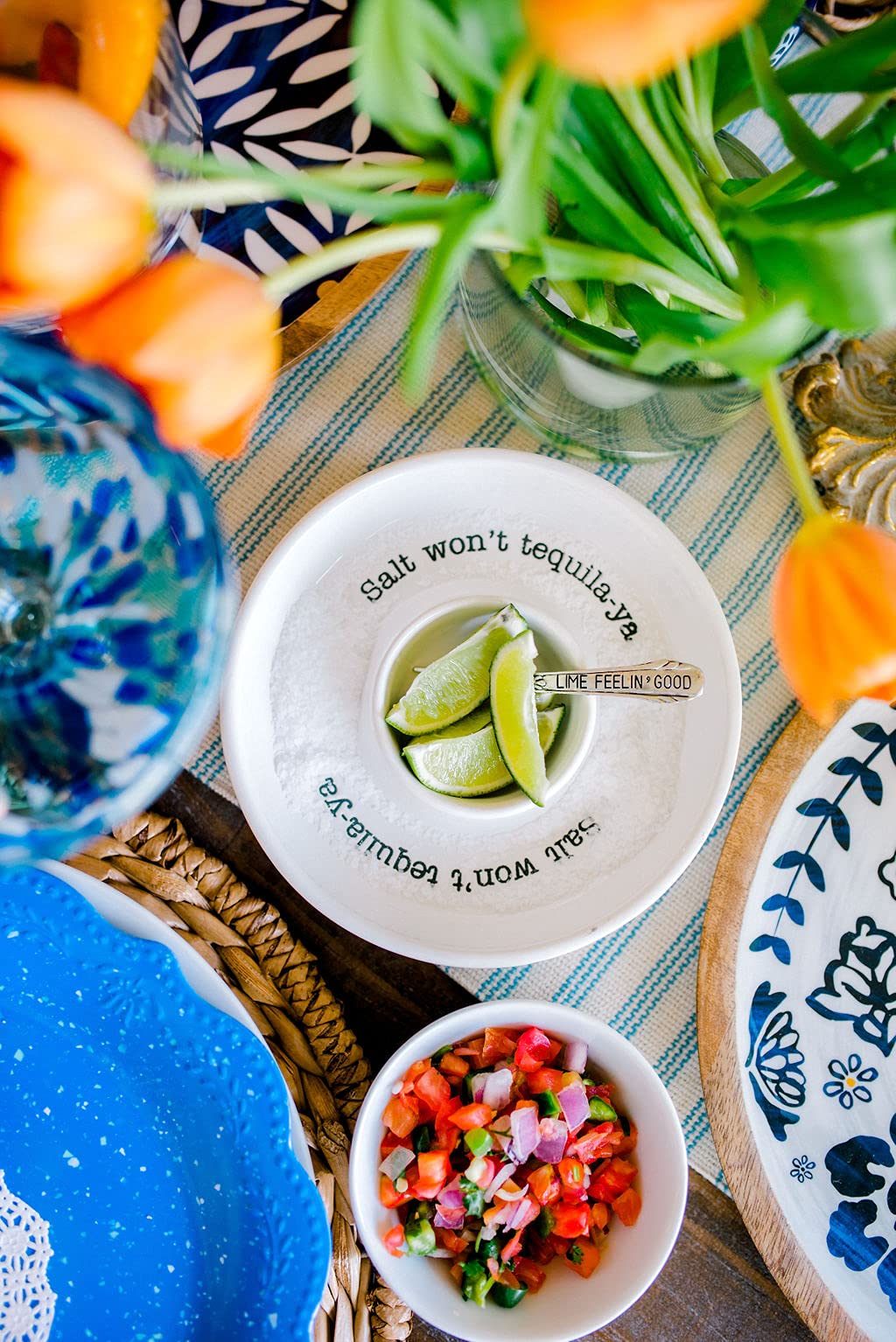 Mud Pie Lime And Salt Rimmer Margarita Set, Round, White