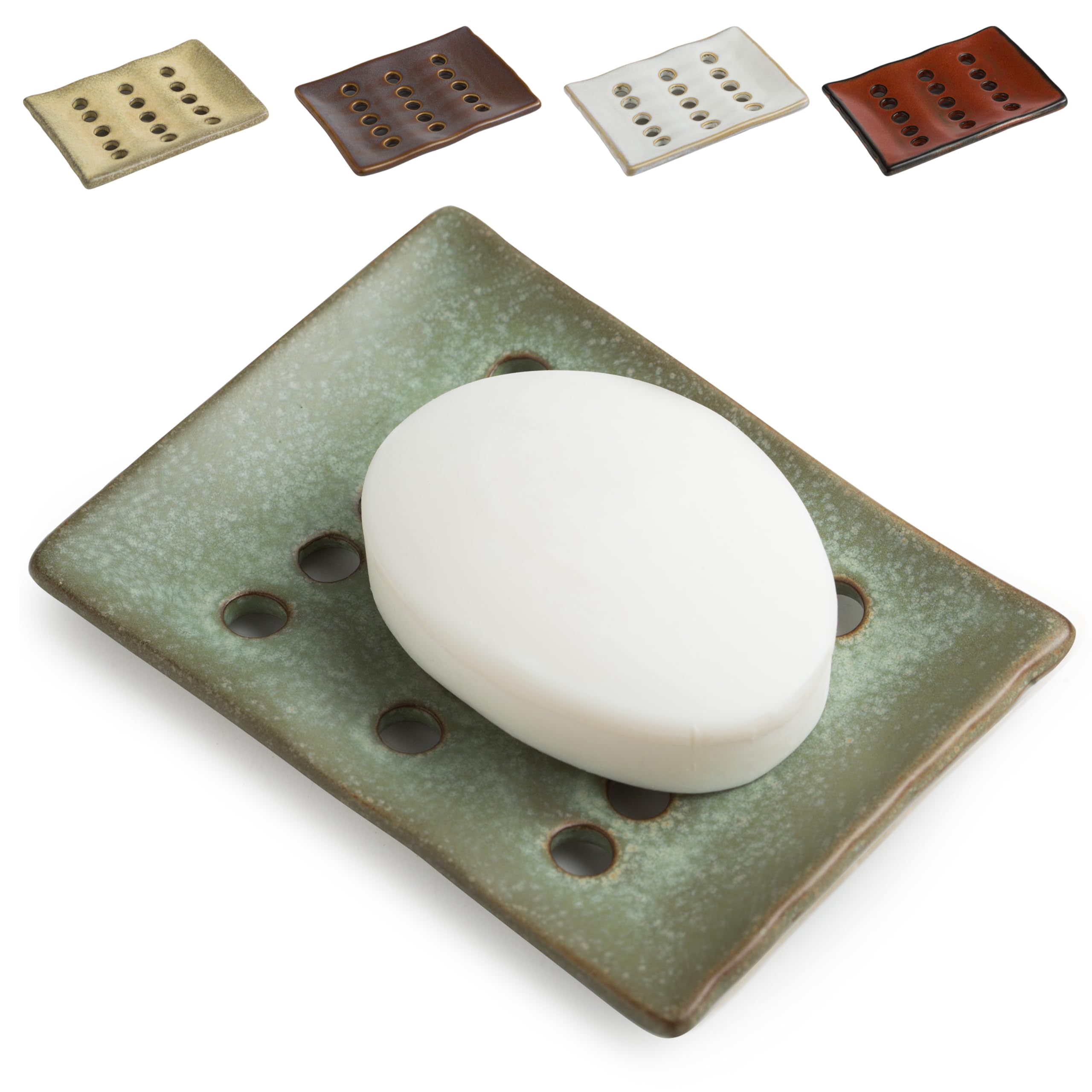 Cormomu Soap Dish For Shower, Ceramic Soap Holder With Self Drain, Soap Saver To Lift Soap Keep Dry, Soap Dishes With Concave De