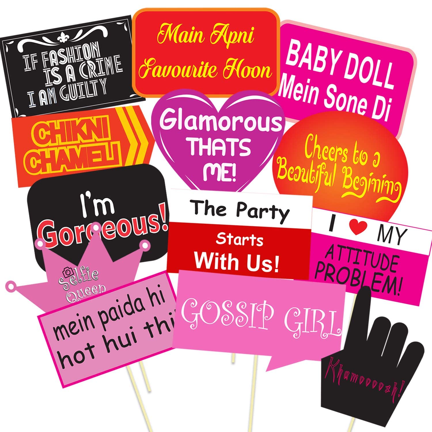 DesignSkinz Wedding Photobooth Props Set | 13 Pcs | Durable 3mm Sunboard | Party Props for Adults | Bridal Shower & Reception De