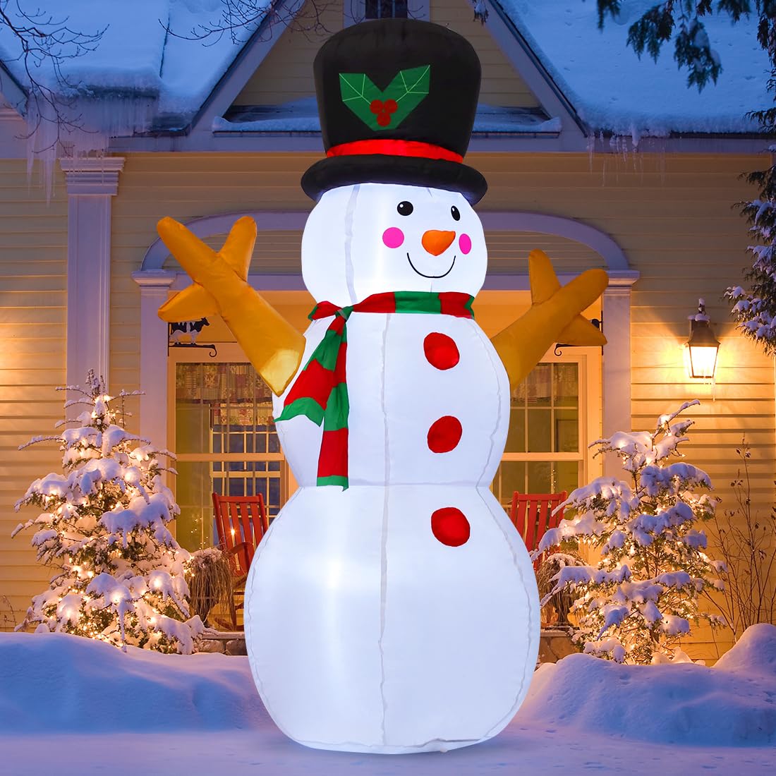 GOOSH 5 FT Christmas Snowman Inflatable Decoration Blow Up Snowman Outdoor Christmas Yard Decoration with Branch Hand Blow Up Ho