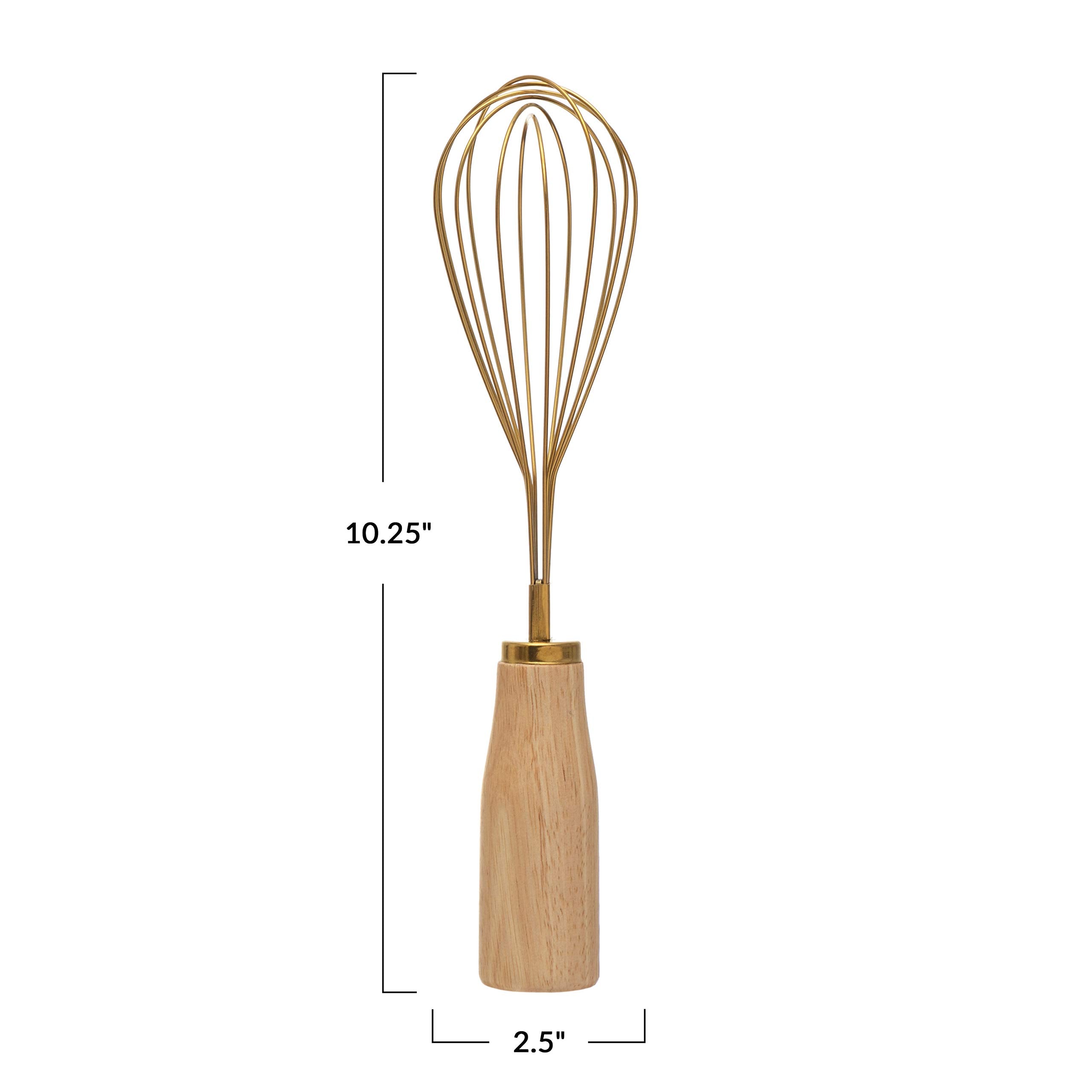 Bloomingville Standing Stainless Steel Wood Handle, Gold Finish Whisk, 10.25''