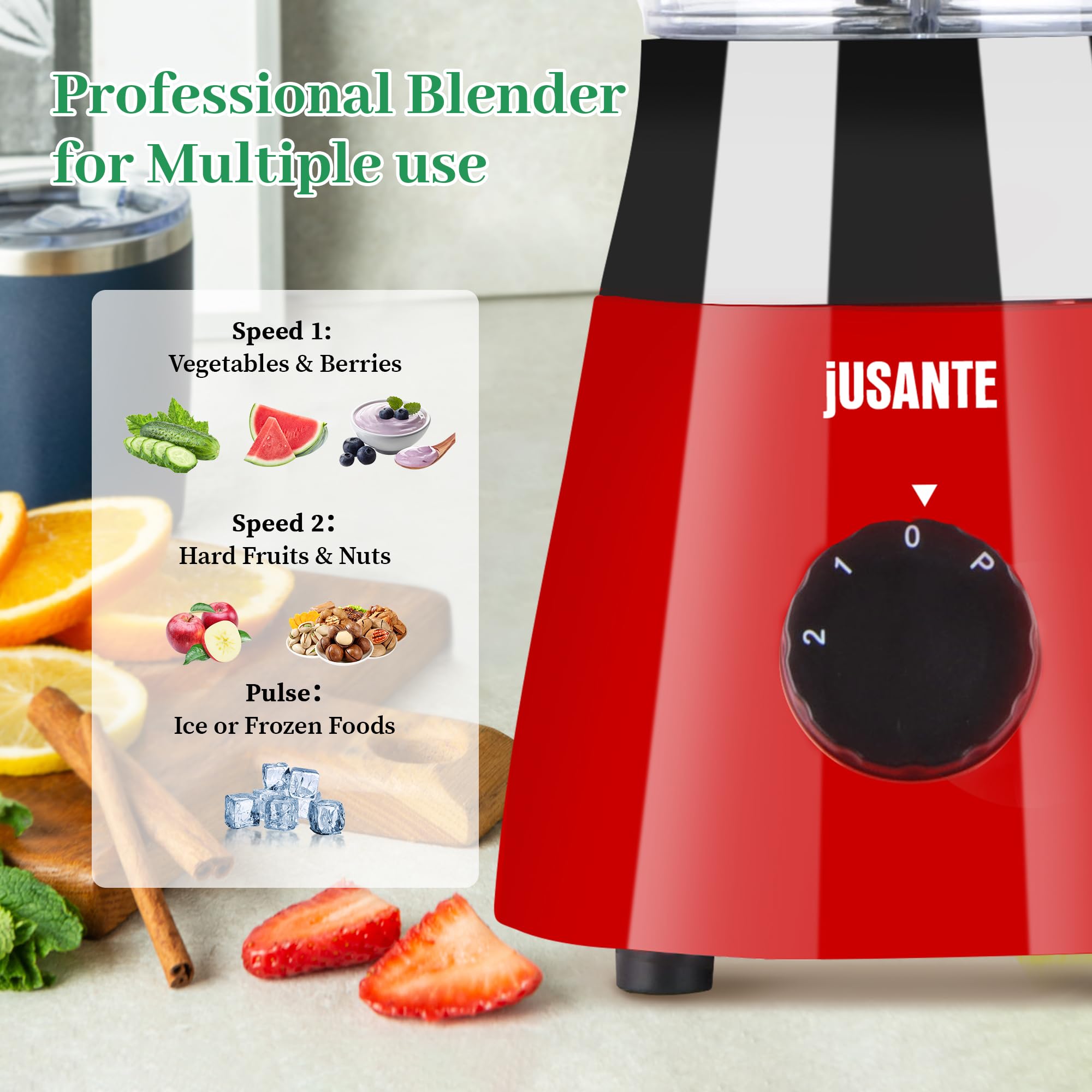 Jusante Kitchen Blender, 500W Countertop Blender With 52Oz Plastic Jar For Smoothies Milkshake Desserts Nut Butter, Cocktails Sa