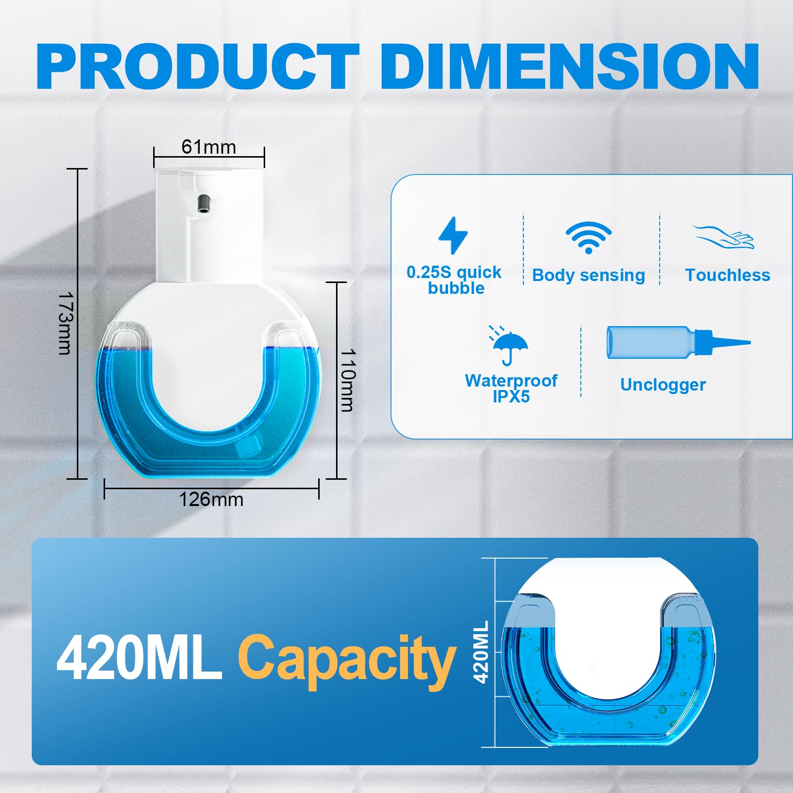 Automatic Foaming Soap Dispenser 15Oz/420Ml Foaming Hand Sanitizer Touchless Wall Mount With 4Levels Adjustable Free Touch Elect
