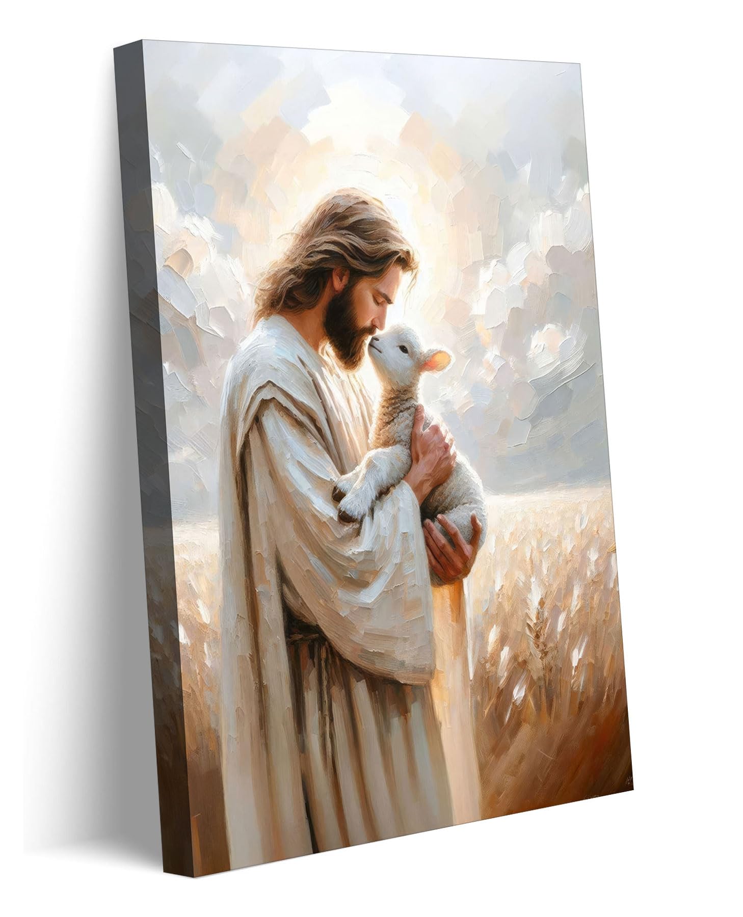 Jesus Holding sheep Canvas Wall Art Jesus Christ The Good Shepherd Wall Decor Picture Jesus and Lamb Poster Print for Home Livin