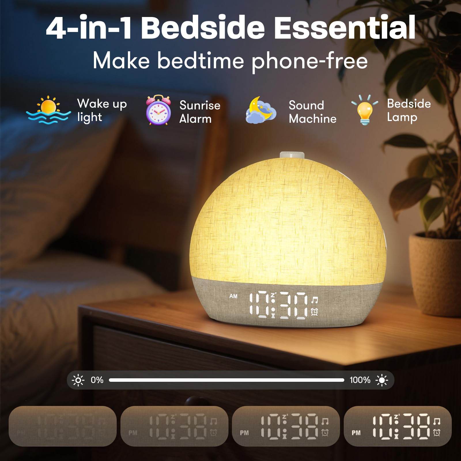 Wake Up Light Sunrise Alarm Clock, White Noise Sound Machine with 30 Soothing Sounds, Dimmable Night Lights, Sleep Aid, Snooze,