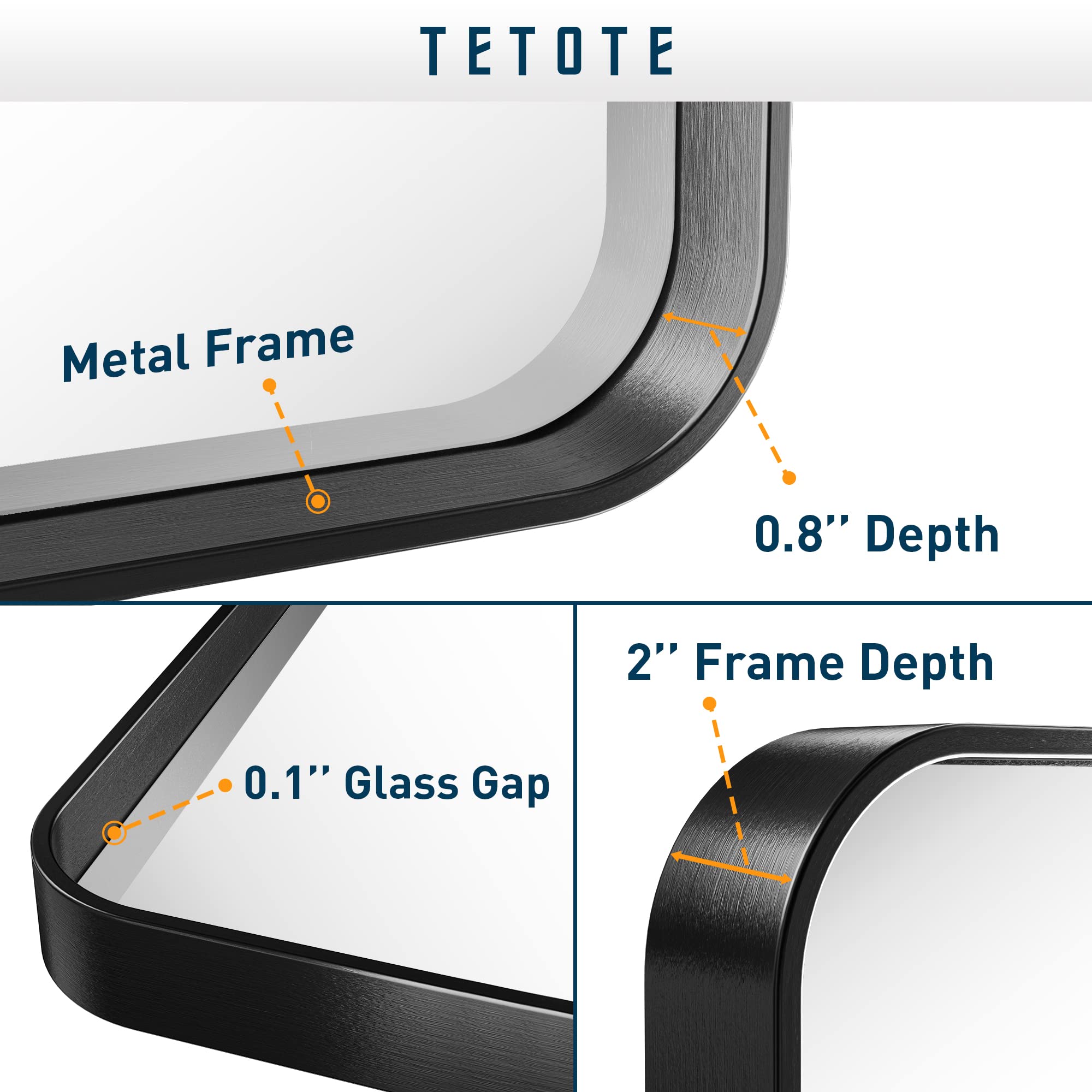 Tetote 55 X 30 Inch Bathroom Mirror, Matte Black Modern Metal Frame Rectangle Modern Farmhouse Wall Mounted Vanity Mirror (Horiz