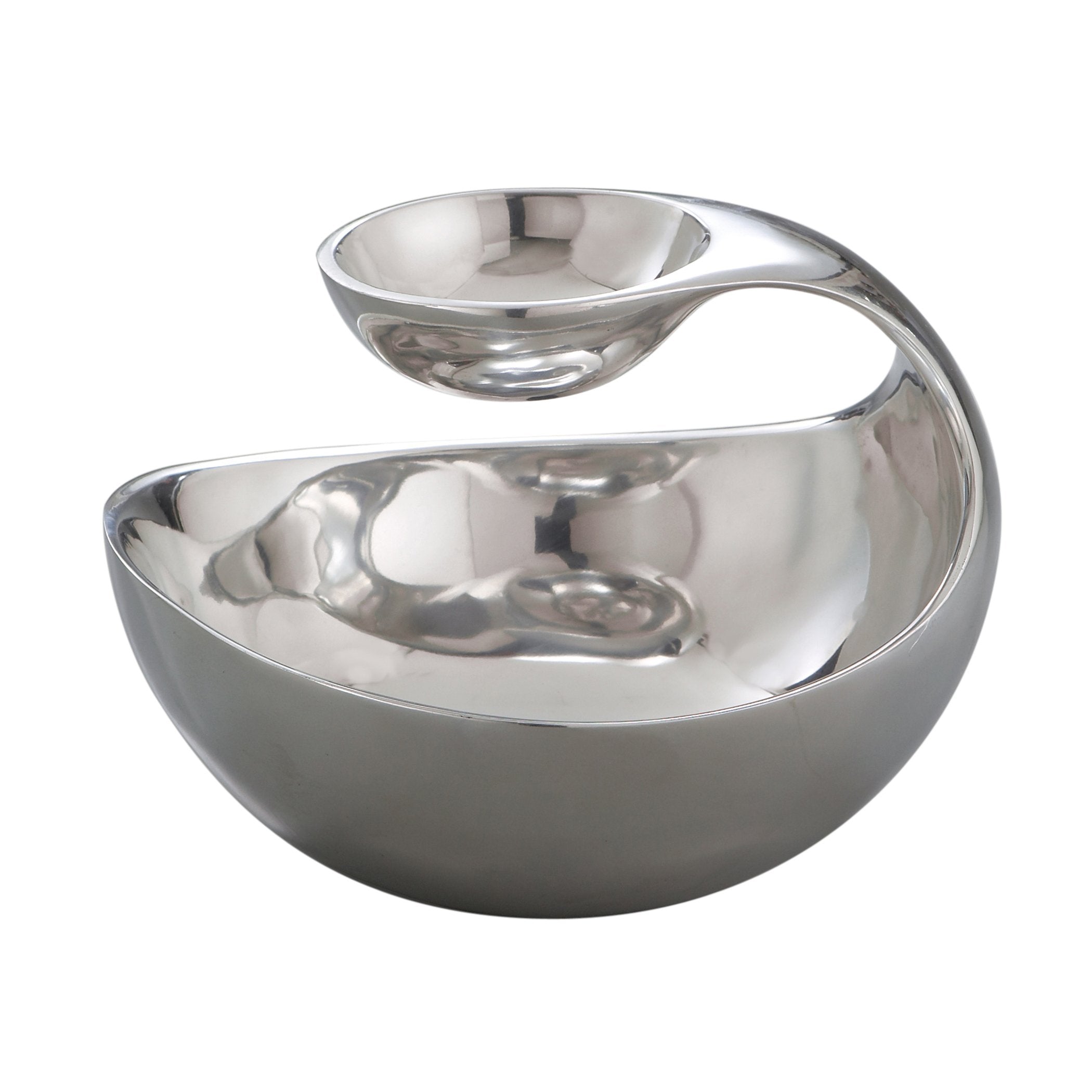 Nambe Scoop Server | Two-Tiered Chip And Dip Bowl | Cold & Hot Appetizer Serving Bowl | Made Of Metal Alloy | 11 X 8 Inch | Desi