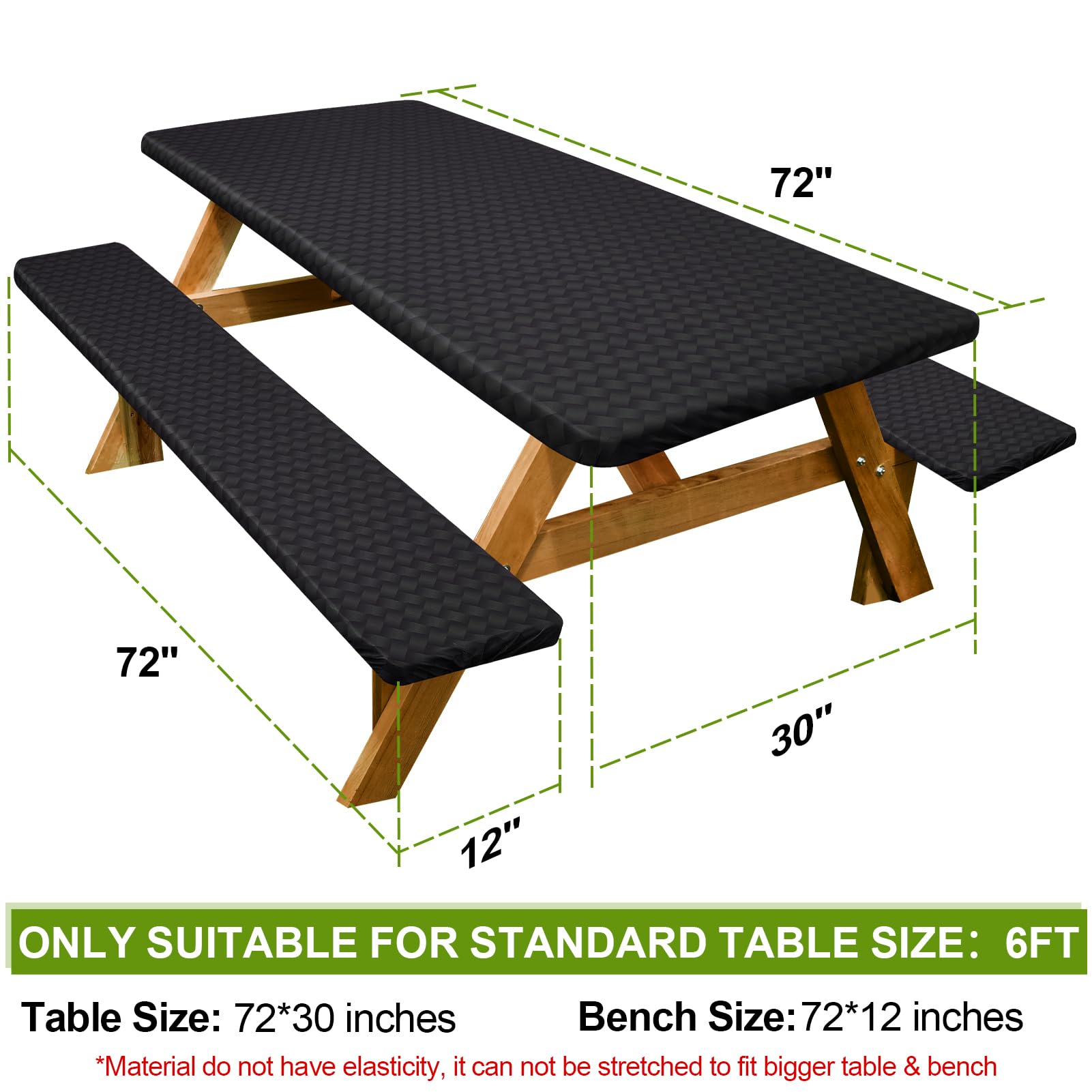 Picnic Table Cover With Bench Covers Camping Essentials Waterproof Windproof Camping Tablecloth With Drawstring Bag, Fitted Rect