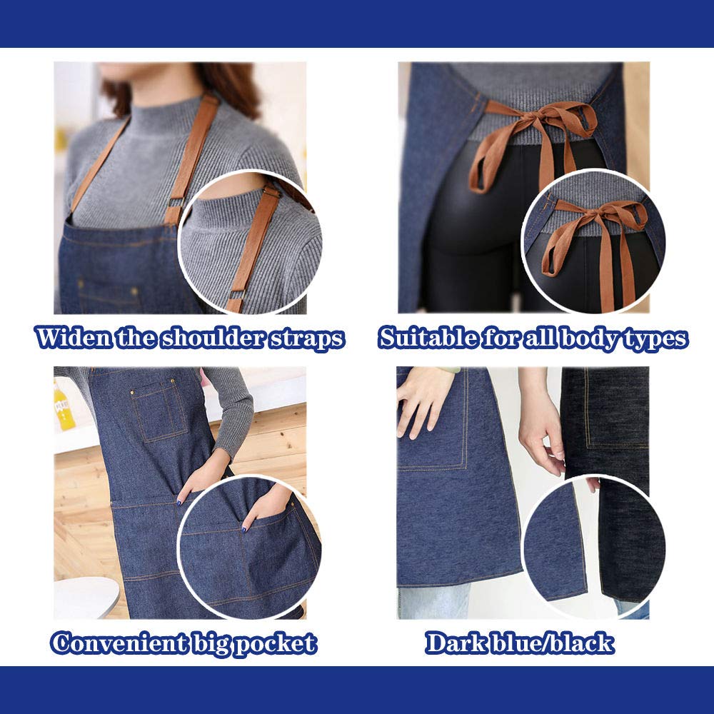 Eodiebn Apron With Pockets Dirt-Resistant Durable Blue Denim Kitchen Cooking Drawing Garden Working Grilling Apron For Women Men