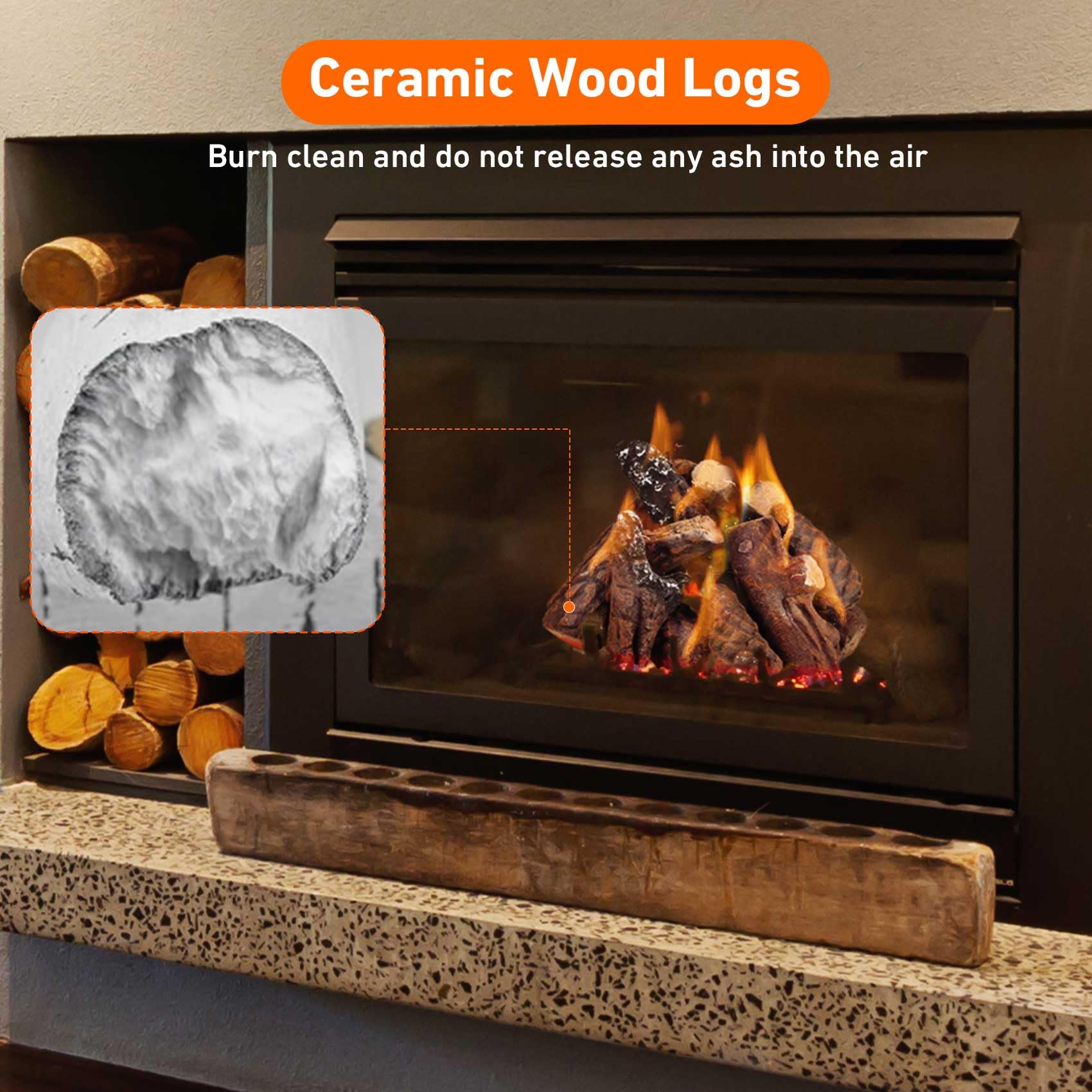 Stanbroil Small Ceramic Gas Logs Set - 10 Piece Gray Decoration for Indoor/Outdoor Fireplaces & Fire Pits, Model Q006-S-10-CF-A