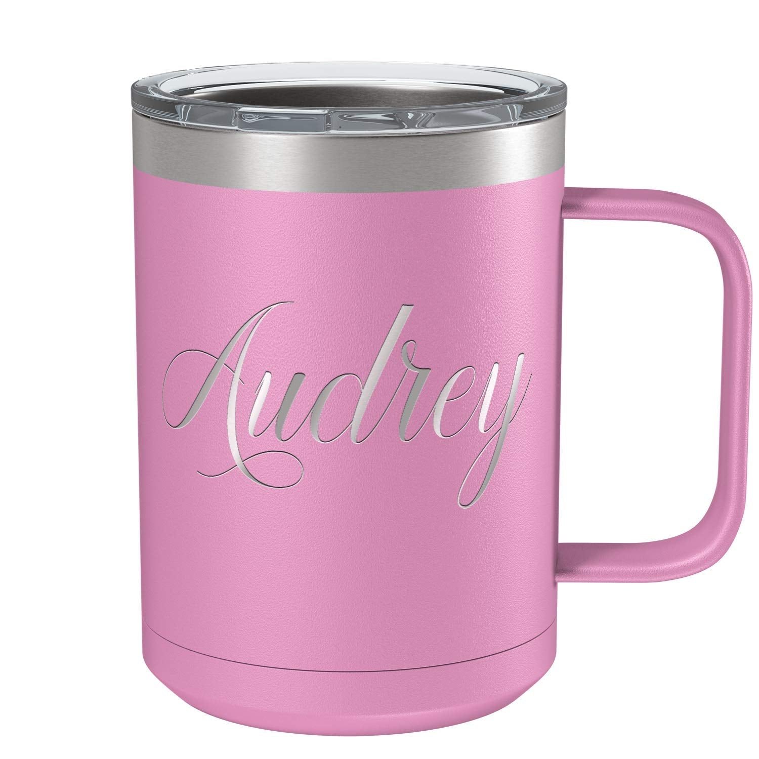 Personalized Coffee Mug Blush Matte Finish 15 oz with Handle Custom Engraved Gift Stainless Steel Vacuum Insulated Cup