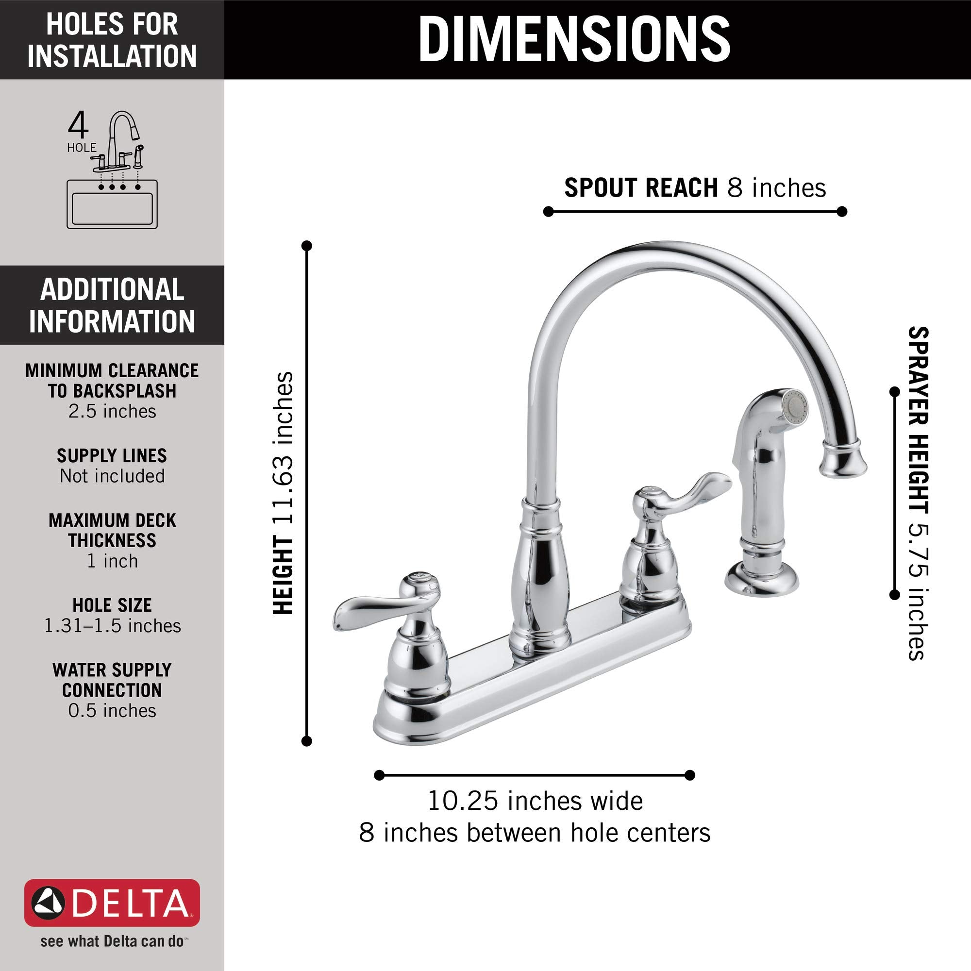 Delta 21996Lf Chrome Windemere 2-Handle Sink Side Sprayer Kitchen Faucet