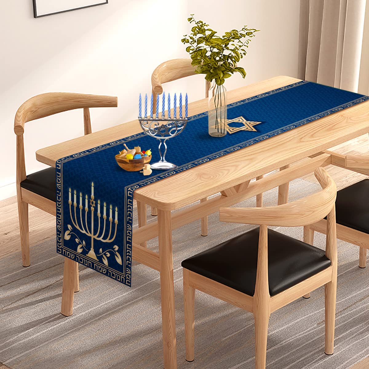 Hanukkah Table Runner Chanukah Menorah Star Of David Jewish Festival Holiday Party Kitchen Dining Home Decoration (13'' X 72'')
