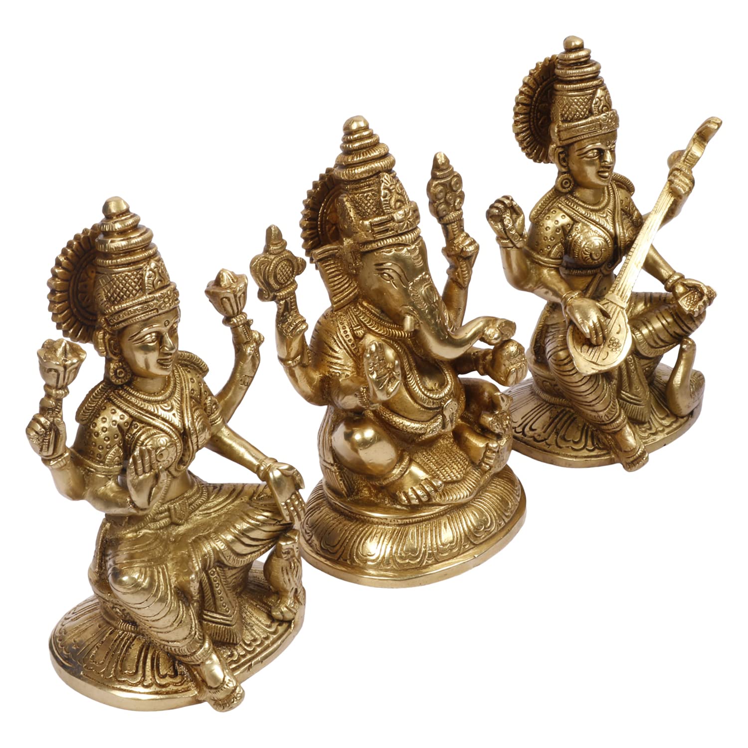 Kartique Brass Laxmi Ganesh Saraswati Bhagwan Idol Ganpati Murti Metal Statue For Home Office Success Entrance Decor Pooja Good