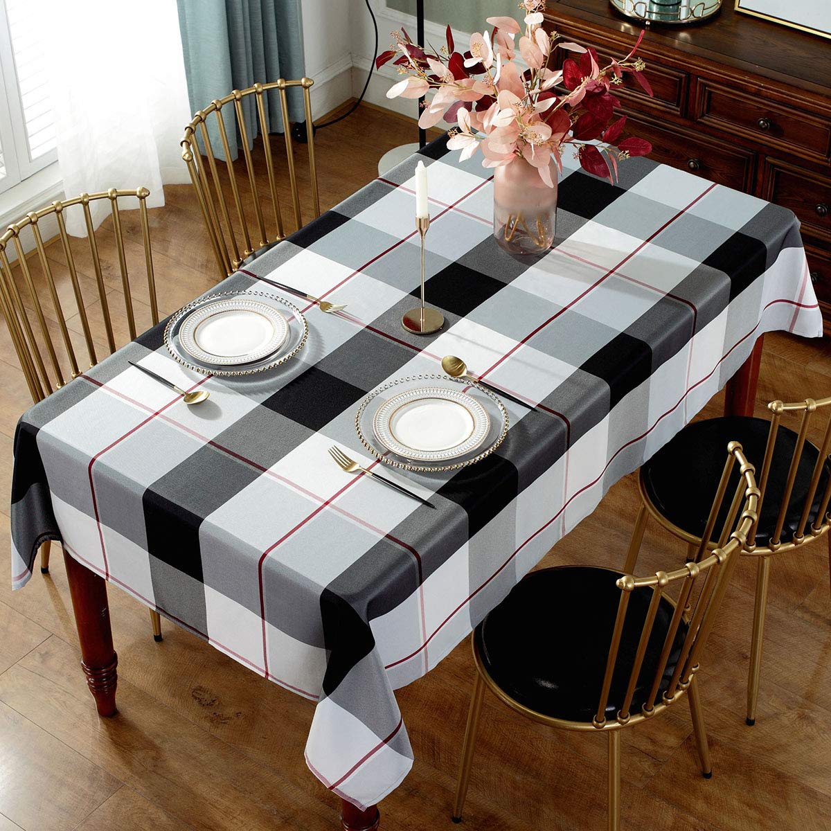 Rectangle Tablecloth Plaid Style Polyester Table Cloth Spillproof Dust-Proof Wrinkle Resistant Heavy Weight Table Cover For Kitc