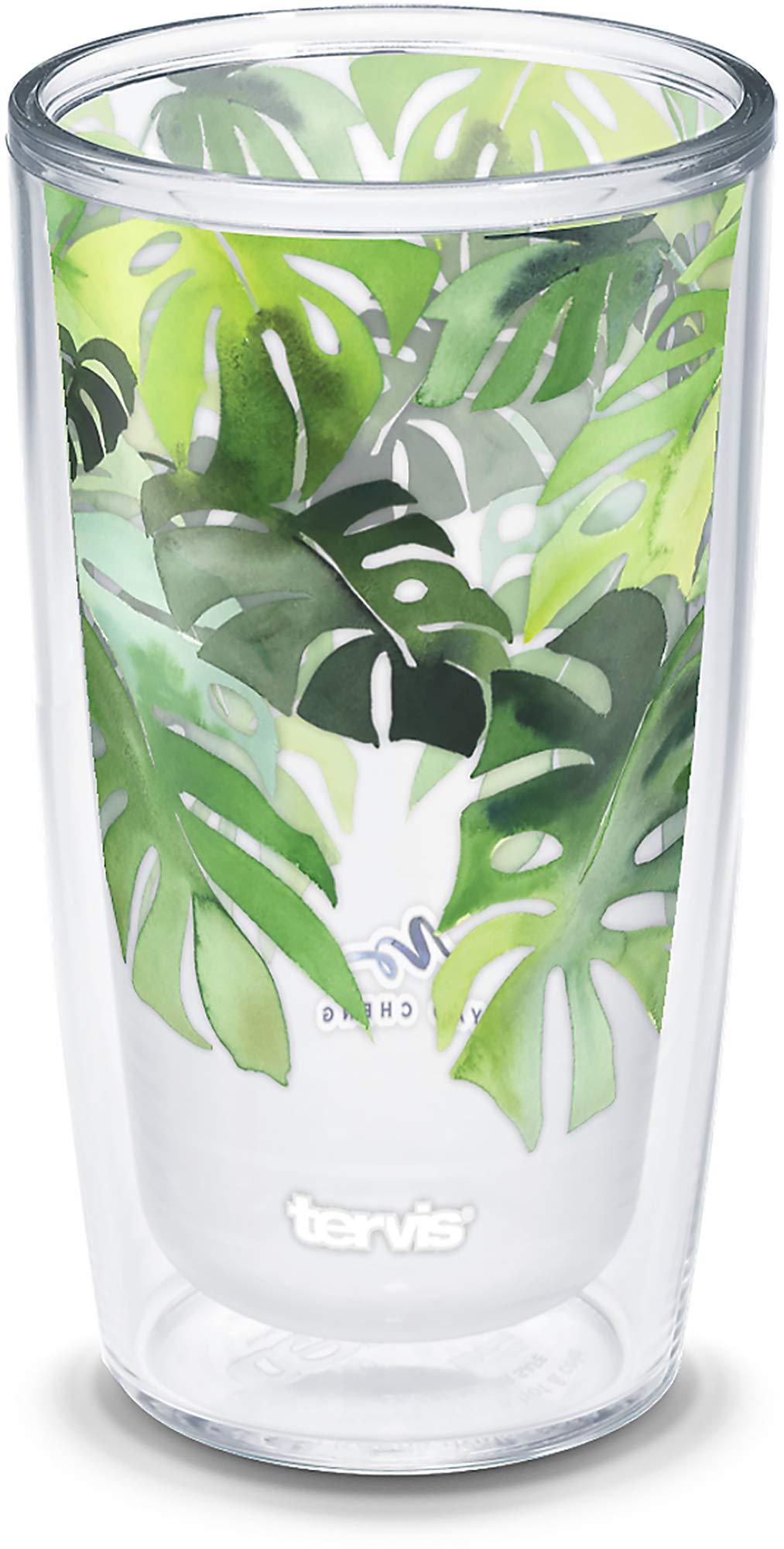 Tervis Yao Cheng Green Crystal Made in USA Double Walled Insulated Tumbler Travel Cup Keeps Drinks Cold & Hot, 16oz, Philodendro