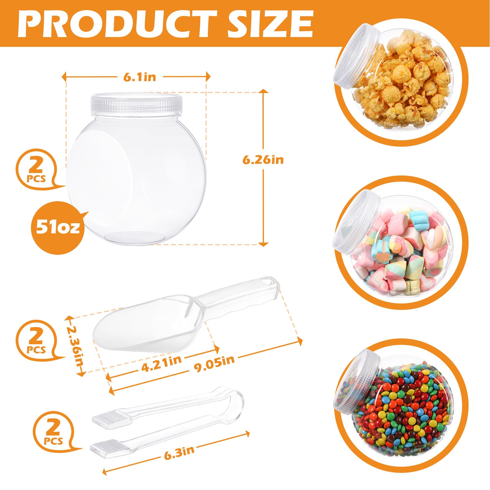 Sunnyray 6 Sets 51 Oz Plastic Candy Jars For Candy Buffet Candy Bar Containers For Party With Candy Scoops And Plastic Tongs Cle