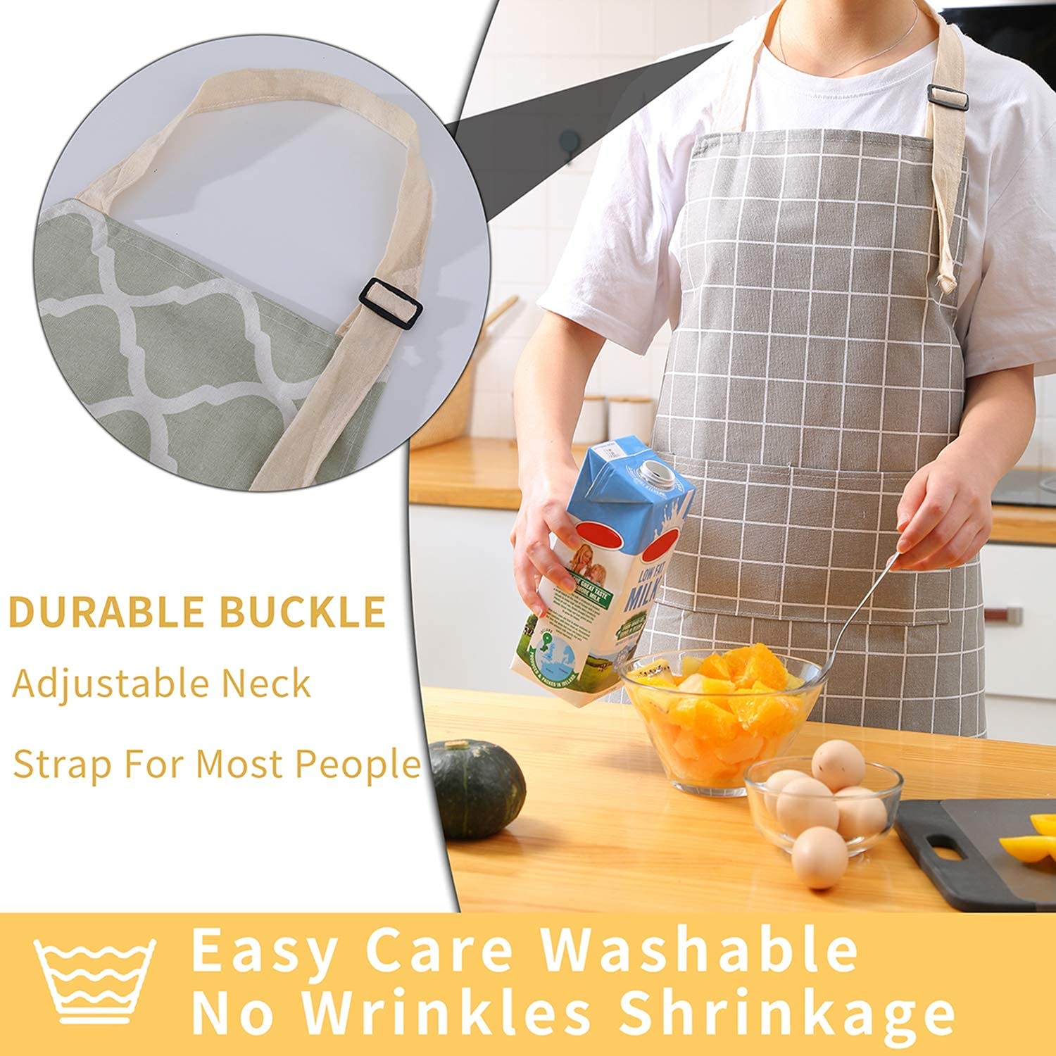 Tosewever 2 Pack Cotton Adjustable Bib Apron For Women, Cooking Kitchen Aprons With Pockets Bbq Drawing, Mom Woman Men Chef (Cot