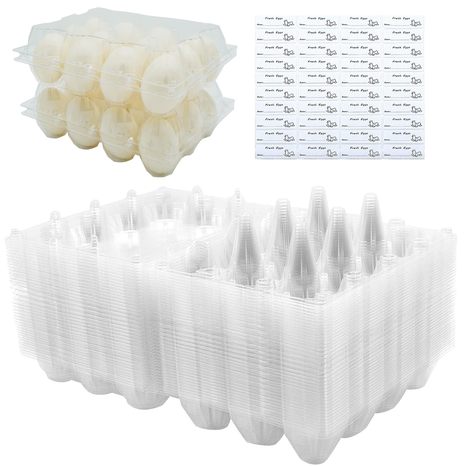 BULKBUY Egg Cartons 40 Packs, Clear Eco-friendly Plastic Blank Egg Cartons with Free Labels, Holds up to 12 Duck Eggs Securely, 