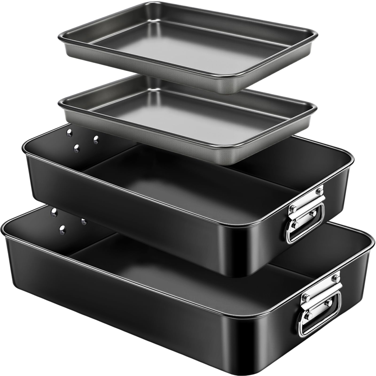 Acellegic 4 Pcs Deep Lasagna Baking Pan for Oven, 16/13.8/10 Inch Baking Dishes for Oven, Roasting Pans with Stainless Steel Han